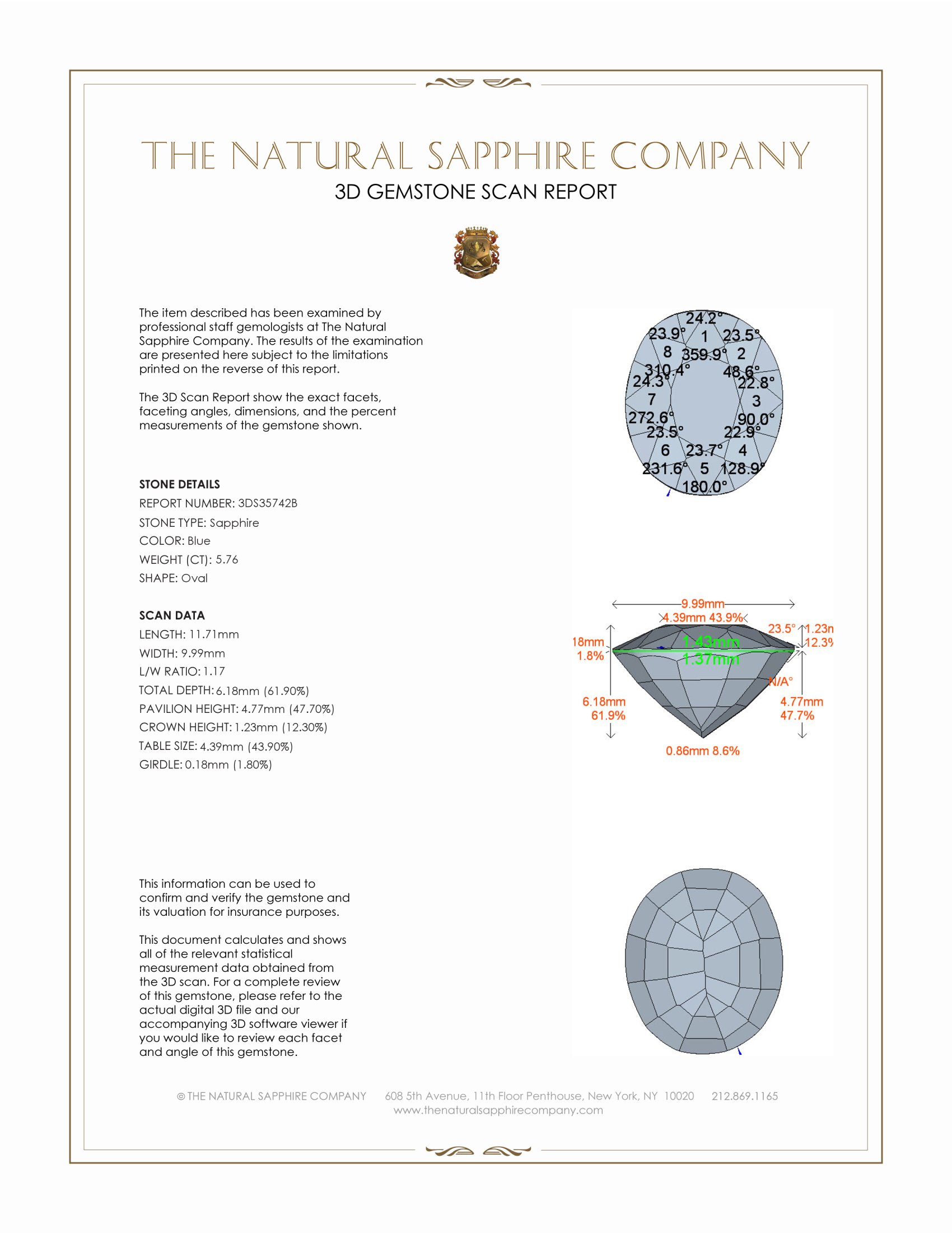 5.76 Ct. Blue Sapphire from Ceylon (Sri Lanka)