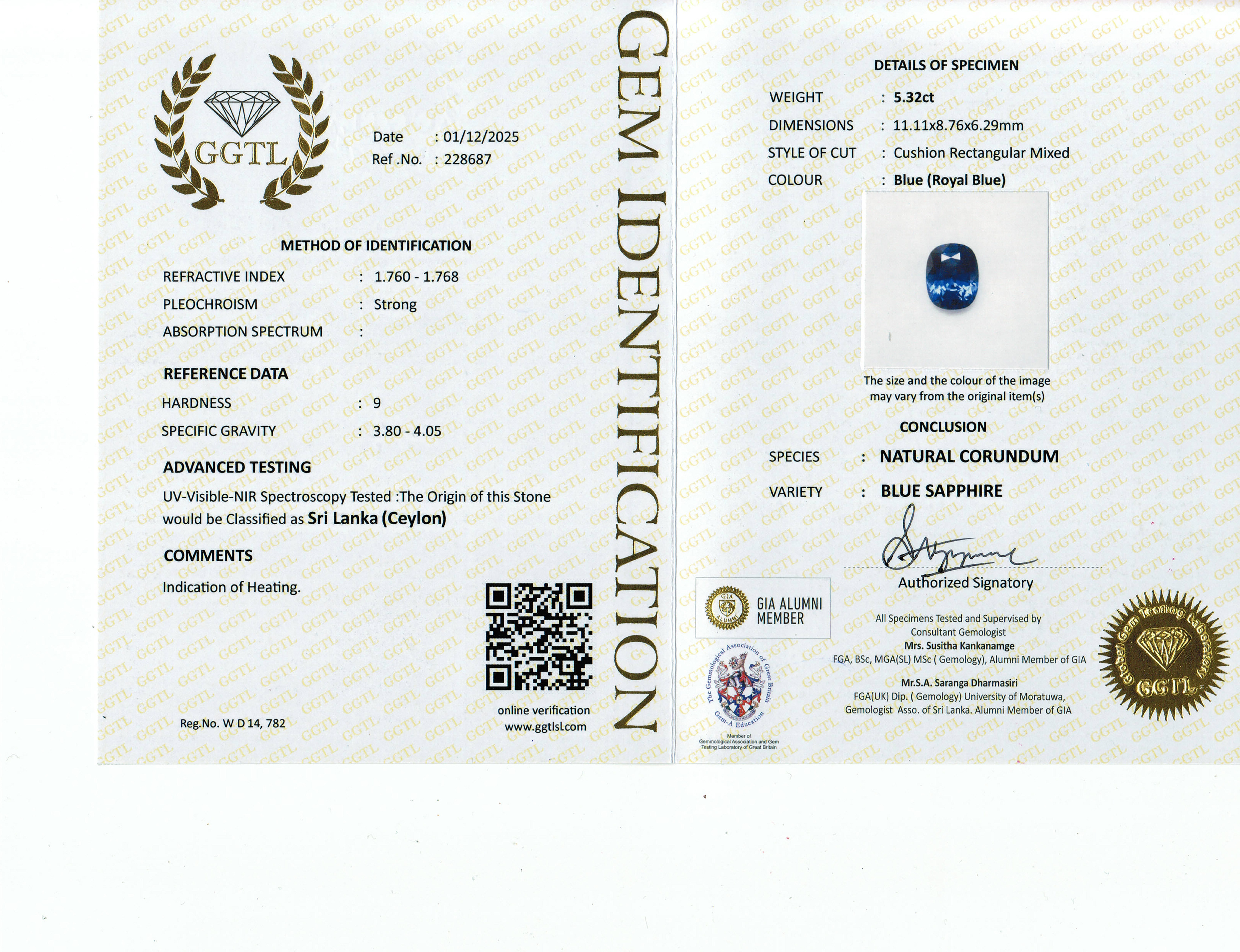 5.32 Ct. Blue Sapphire from Ceylon (Sri Lanka)