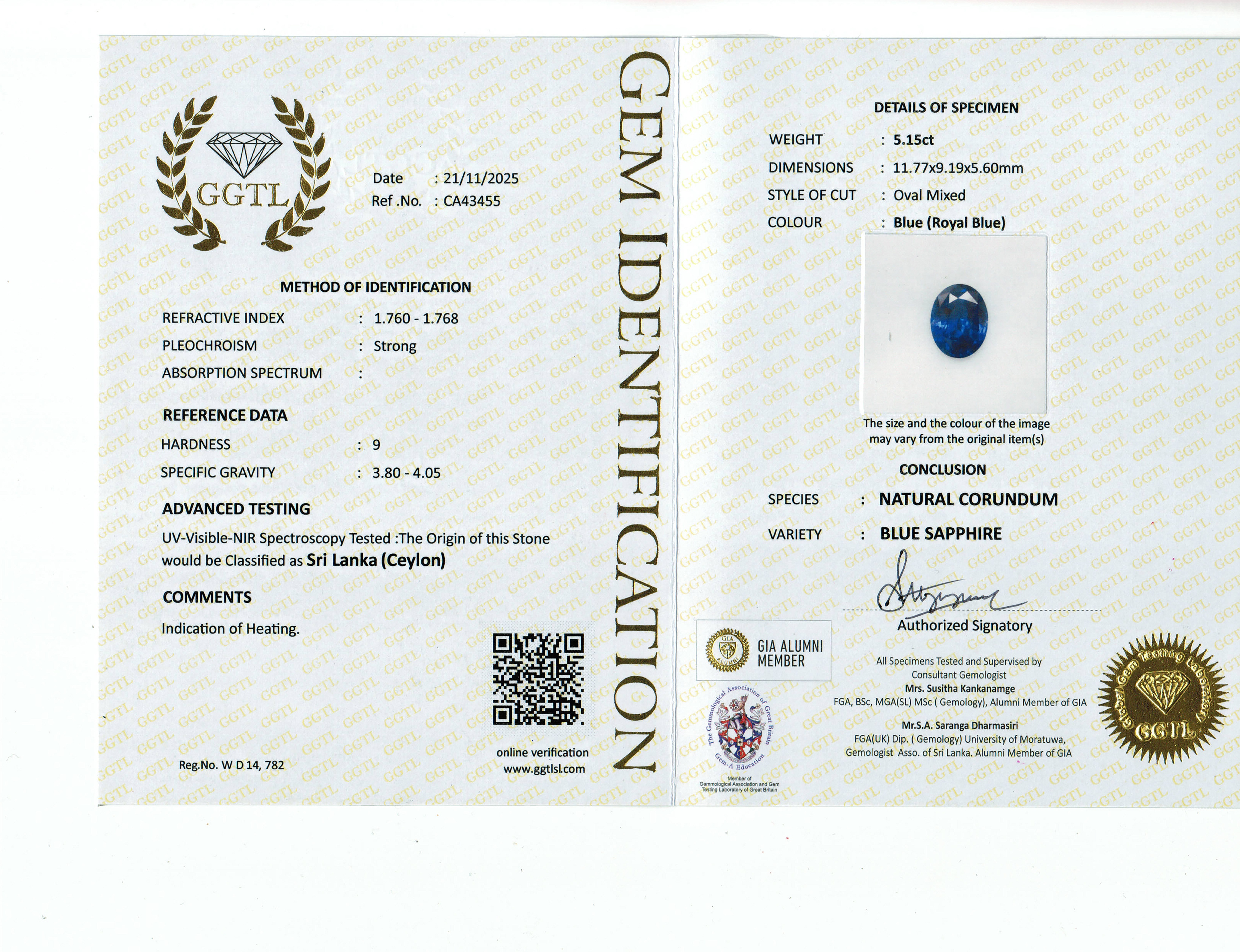 5.15 Ct. Blue Sapphire from Ceylon (Sri Lanka)