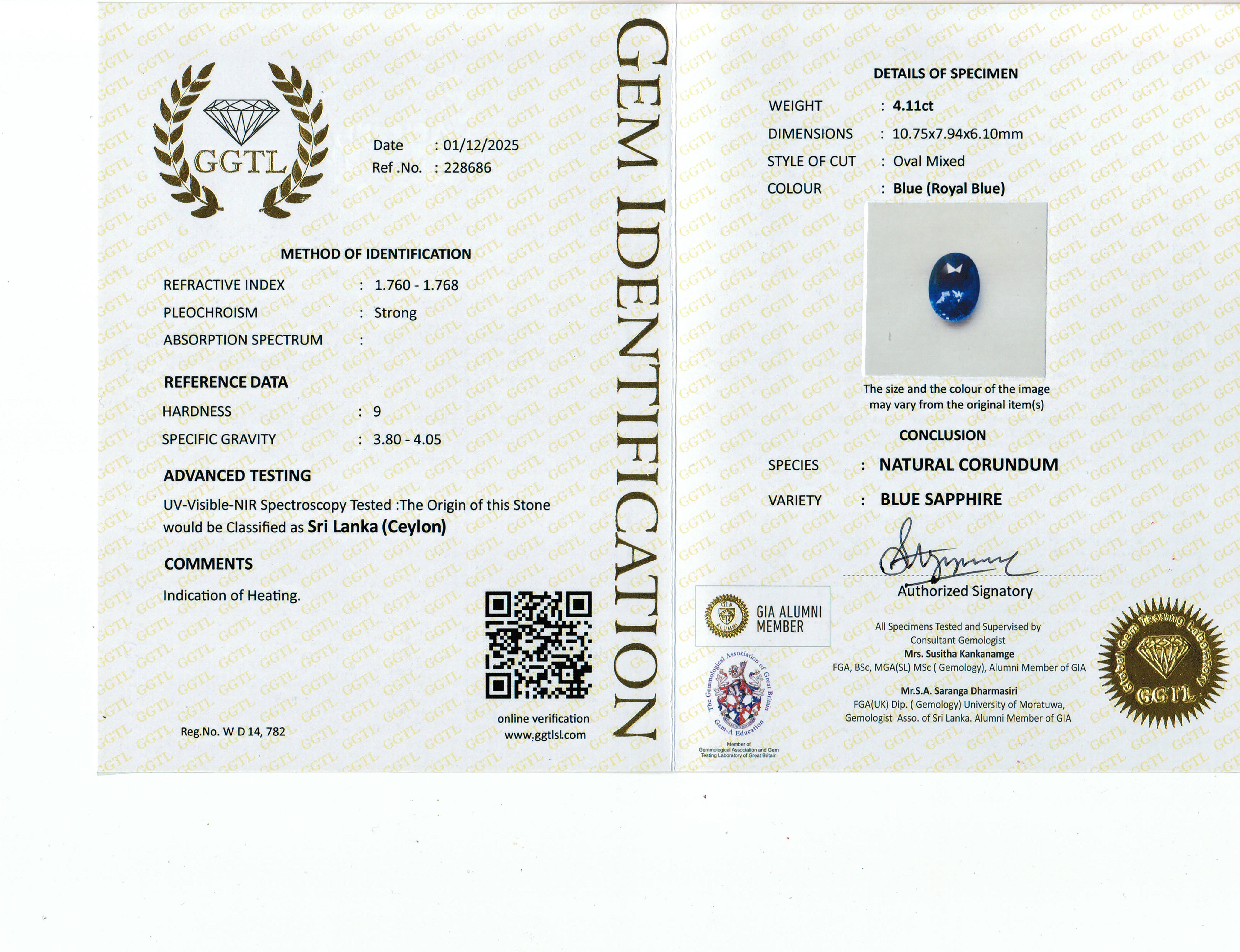 4.11 Ct. Blue Sapphire from Ceylon (Sri Lanka)