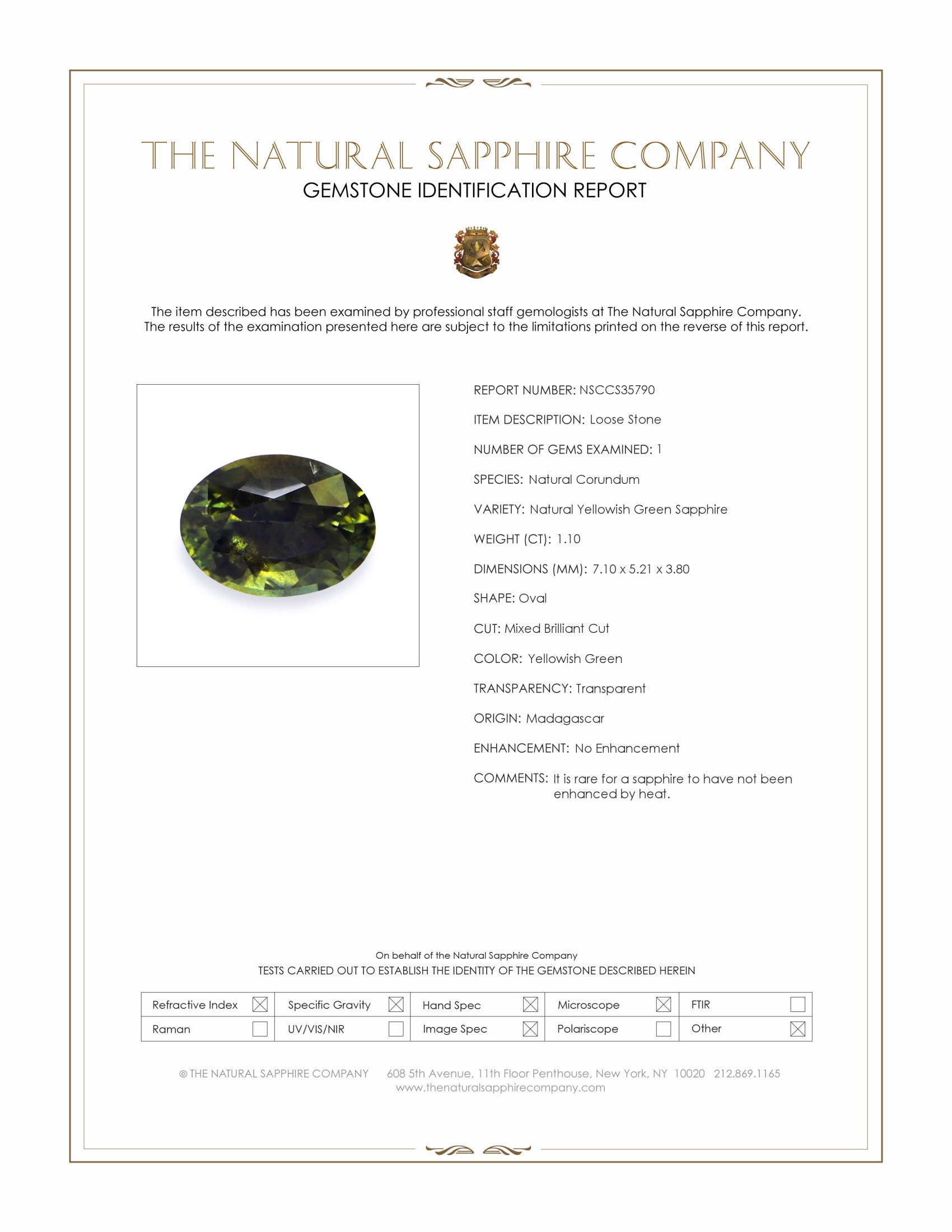 1.10 Ct. Yellowish Green Sapphire from Madagascar