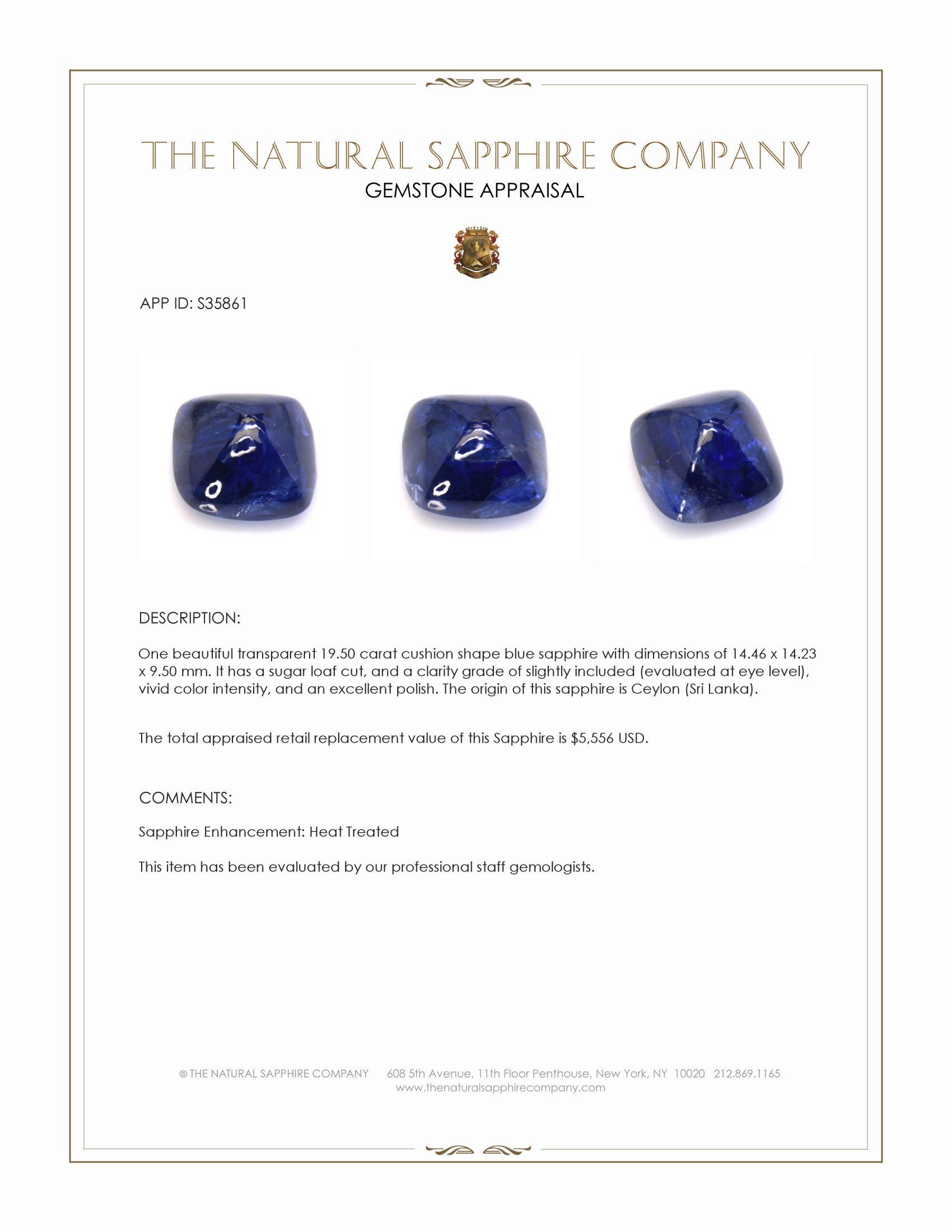 19.50 Ct. Blue Cabochon Sapphire from Ceylon (Sri Lanka)