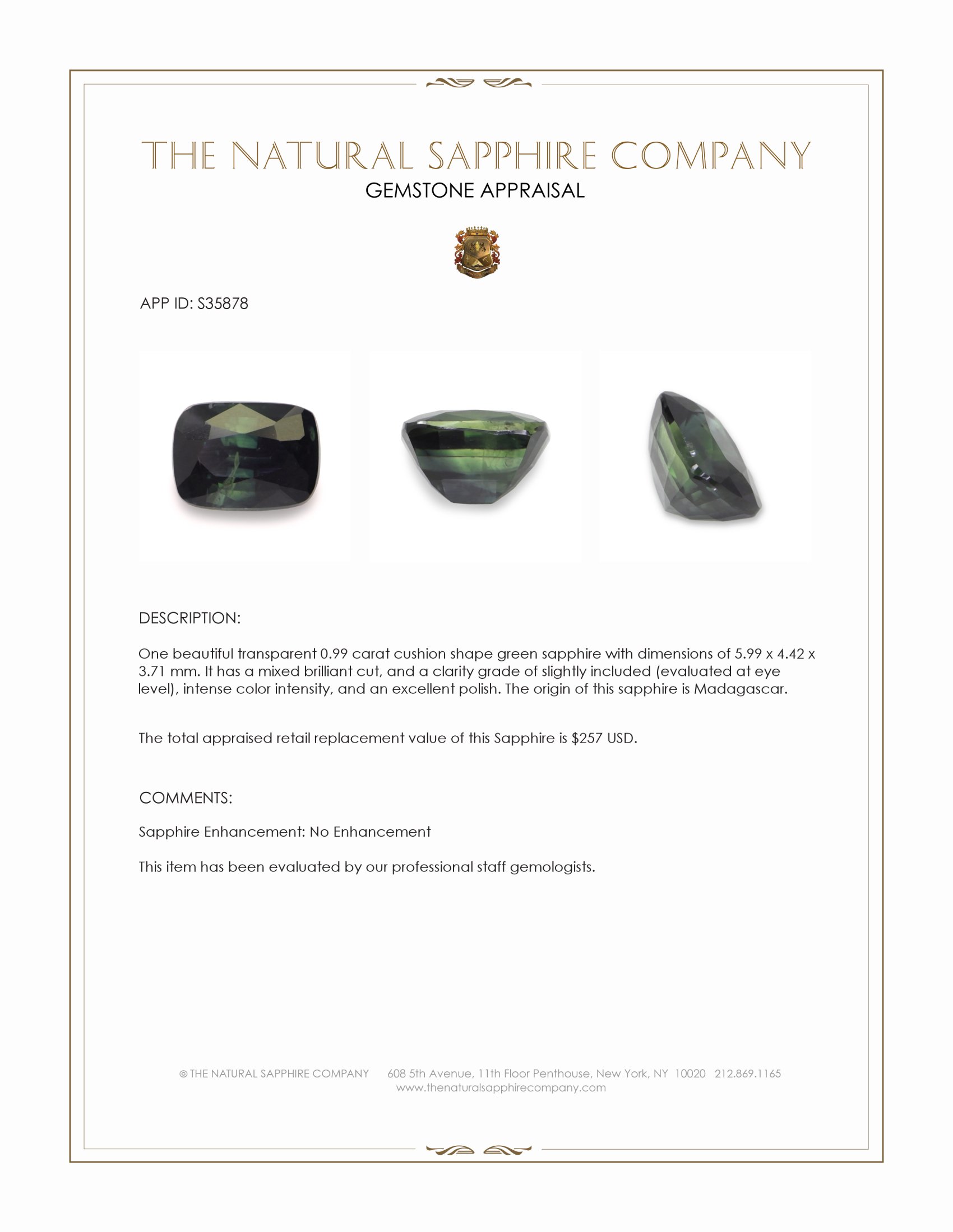 0.99 Ct. Green Sapphire from Madagascar