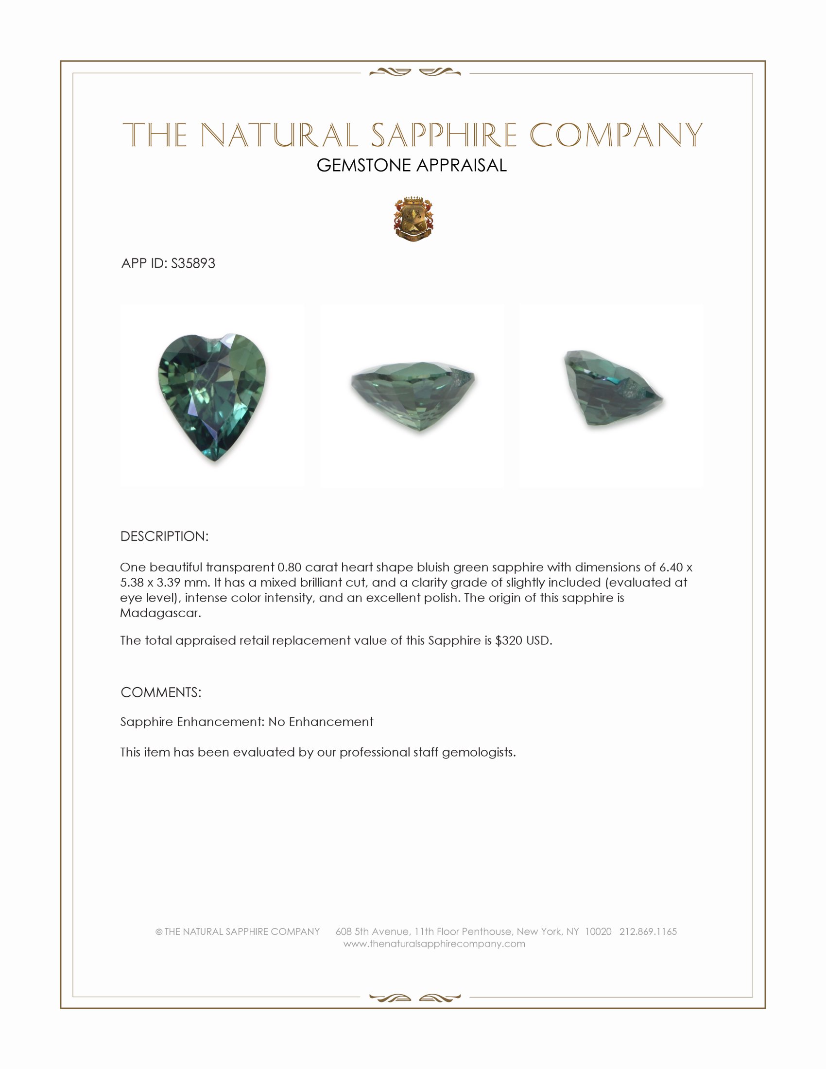 0.80 Ct. Bluish Green Sapphire from Madagascar