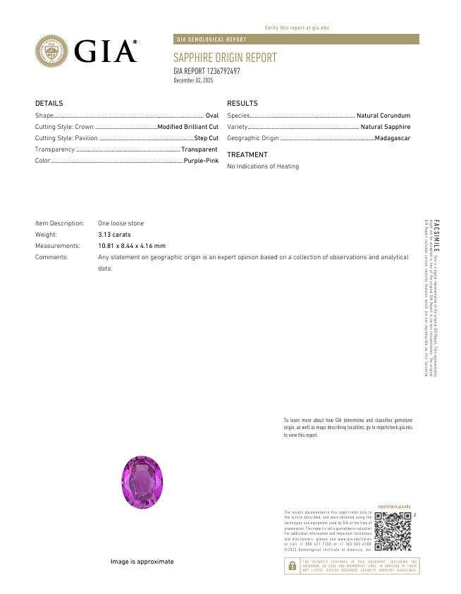 3.13 Ct. Purplish Pink Sapphire from Madagascar