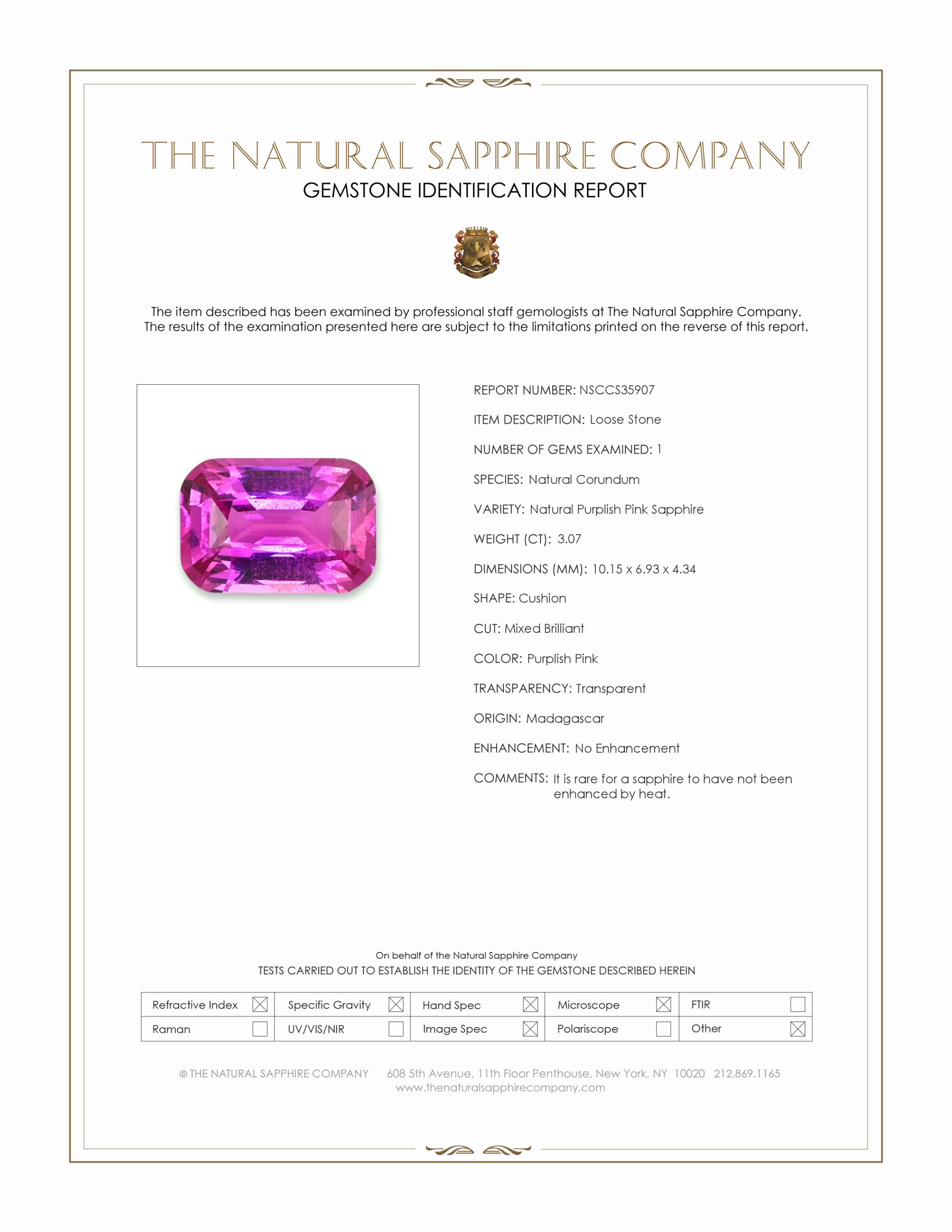 3.07 Ct. Purplish Pink Sapphire from Madagascar