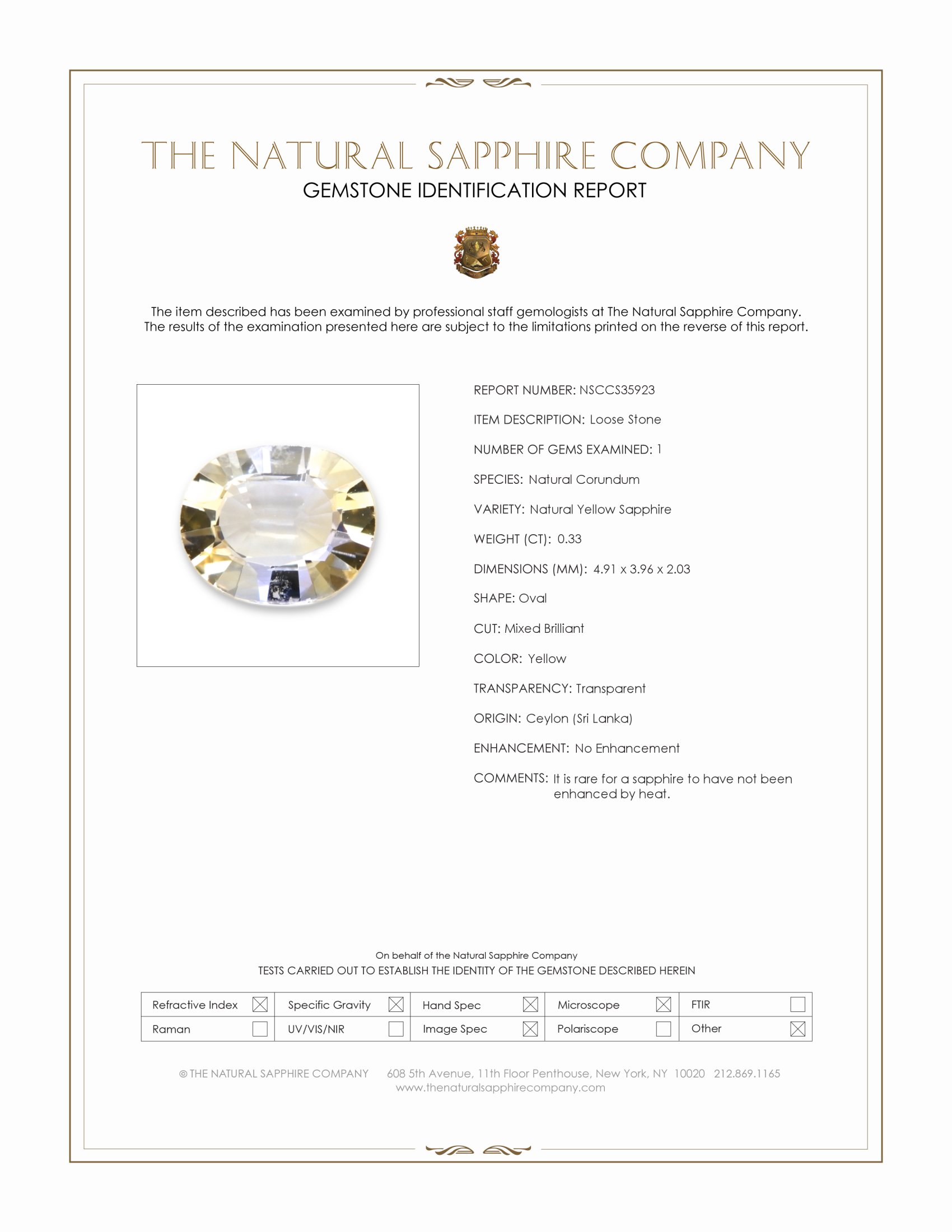 0.33 Ct. Yellow Sapphire from Ceylon (Sri Lanka)