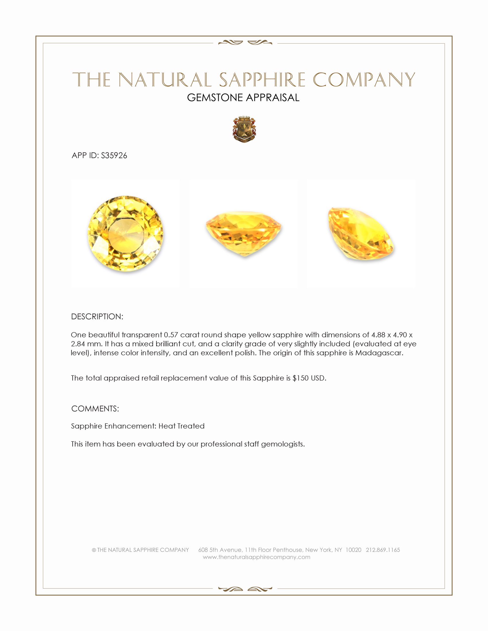 0.57 Ct. Yellow Sapphire from Madagascar