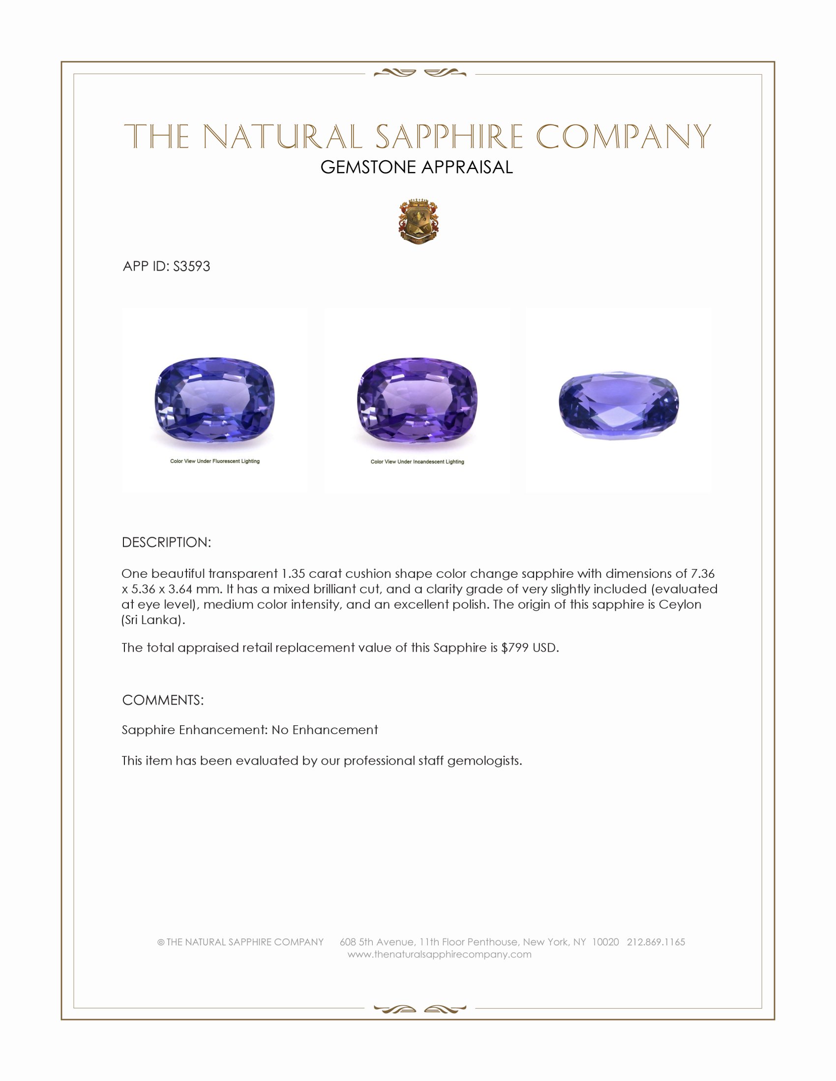 1.35 Ct. Color Change Sapphire from Ceylon (Sri Lanka)