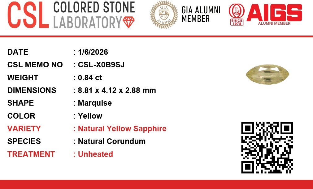 0.86 Ct. Yellow Sapphire from Ceylon (Sri Lanka)