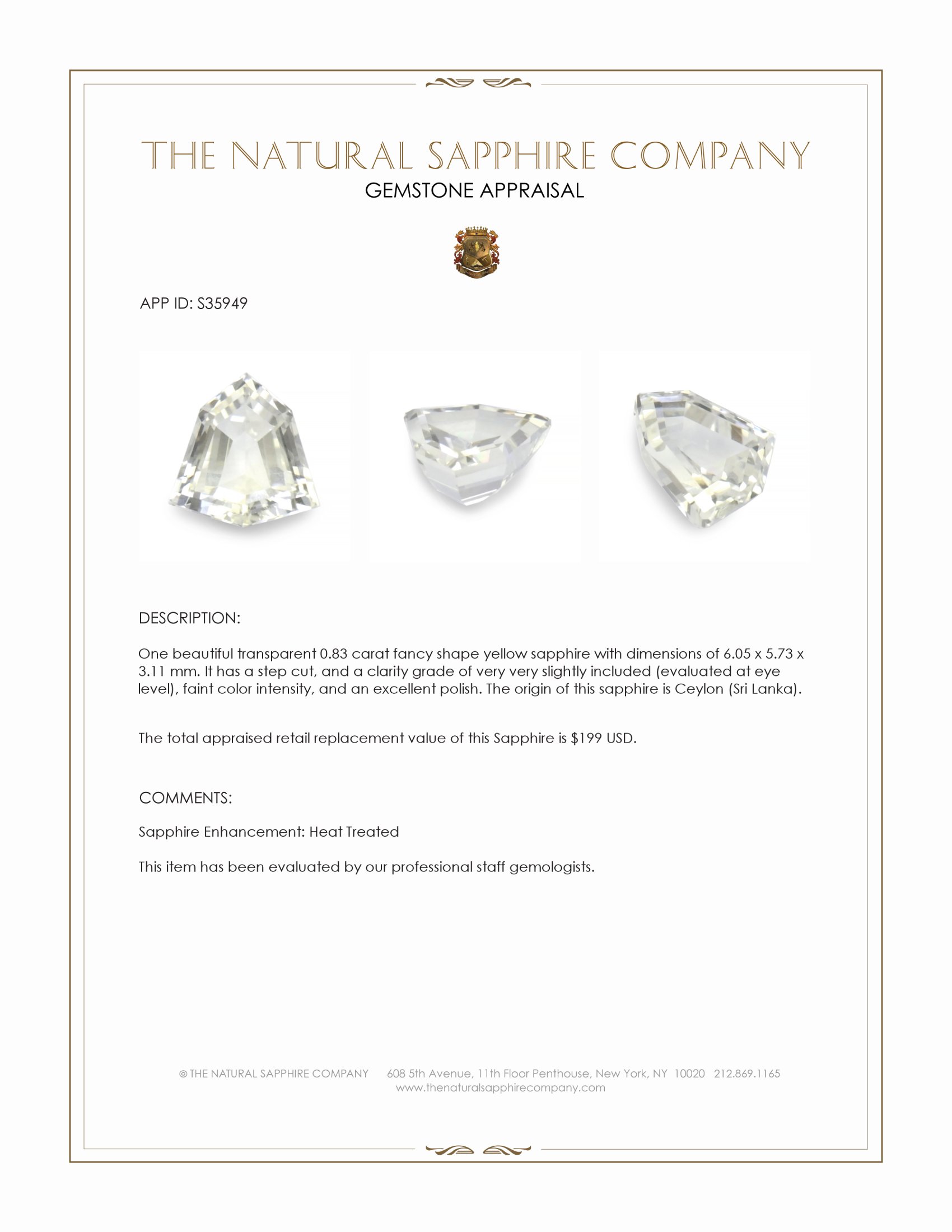 0.83 Ct. Yellow Sapphire from Ceylon (Sri Lanka)