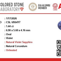 1.43 Ct. Violet Sapphire from Ceylon (Sri Lanka) Scan Report
