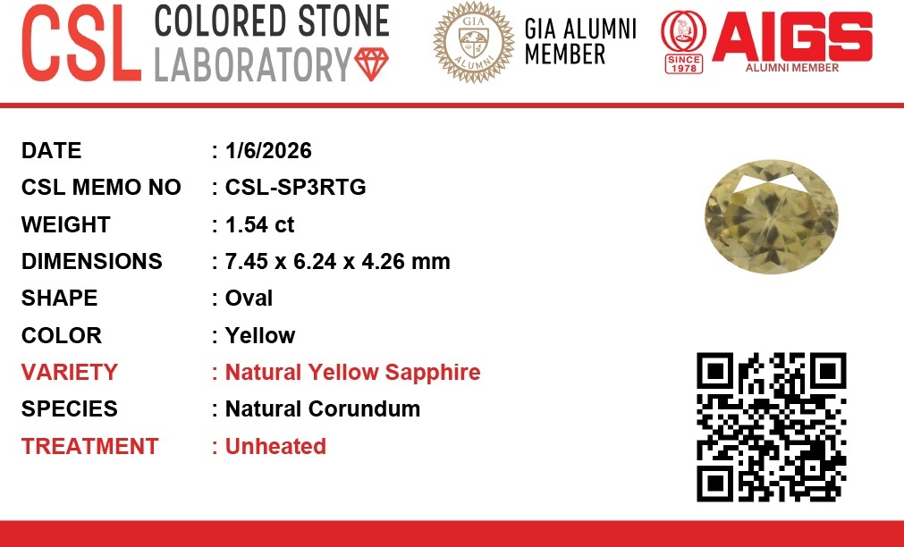 1.54 Ct. Yellow Sapphire from Ceylon (Sri Lanka)