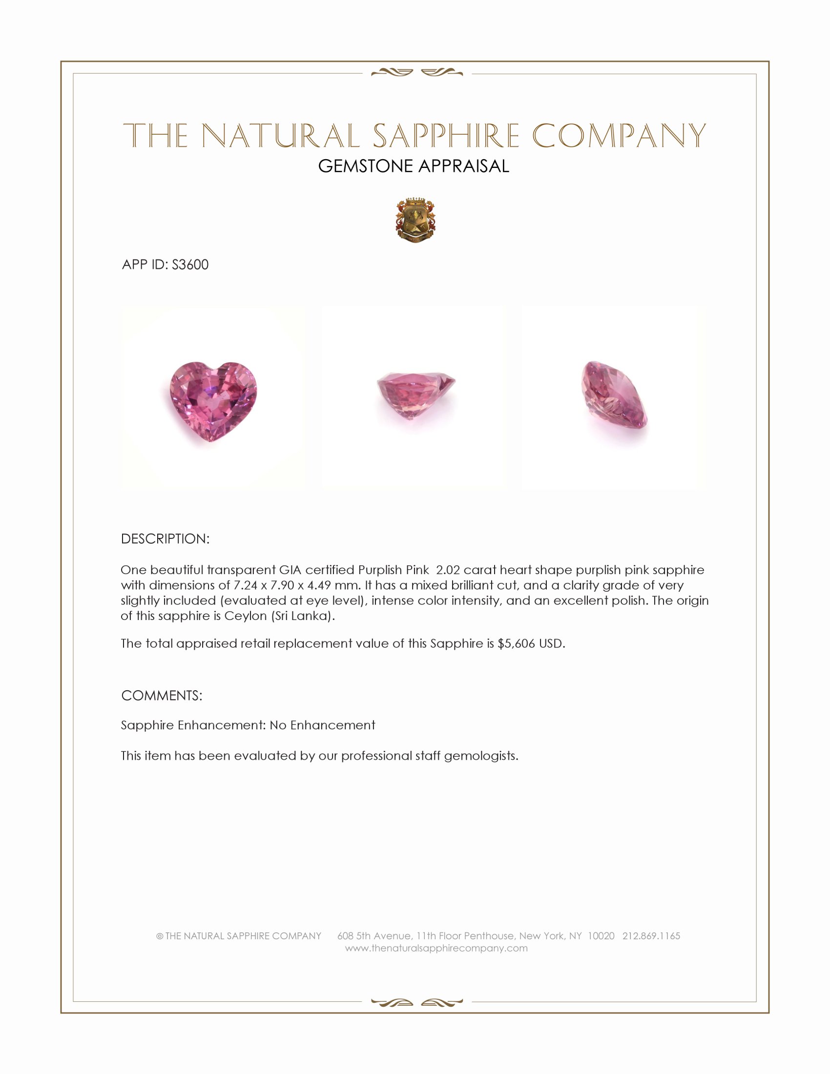 2.02 Ct. Purplish Pink Sapphire from Ceylon (Sri Lanka)