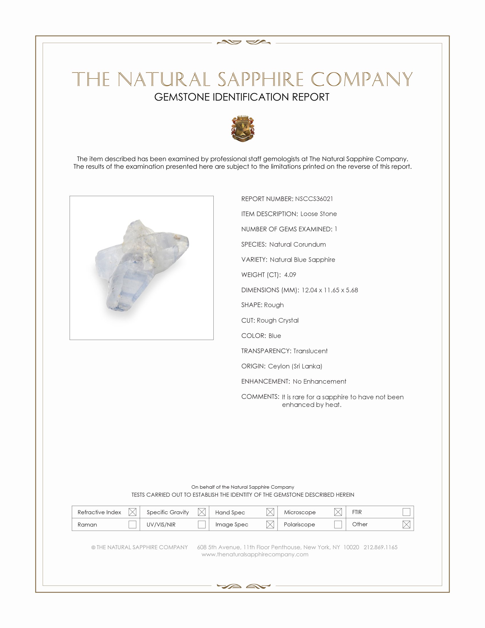 4.09 Ct. Blue Rough Sapphire Crystal from Ceylon (Sri Lanka)