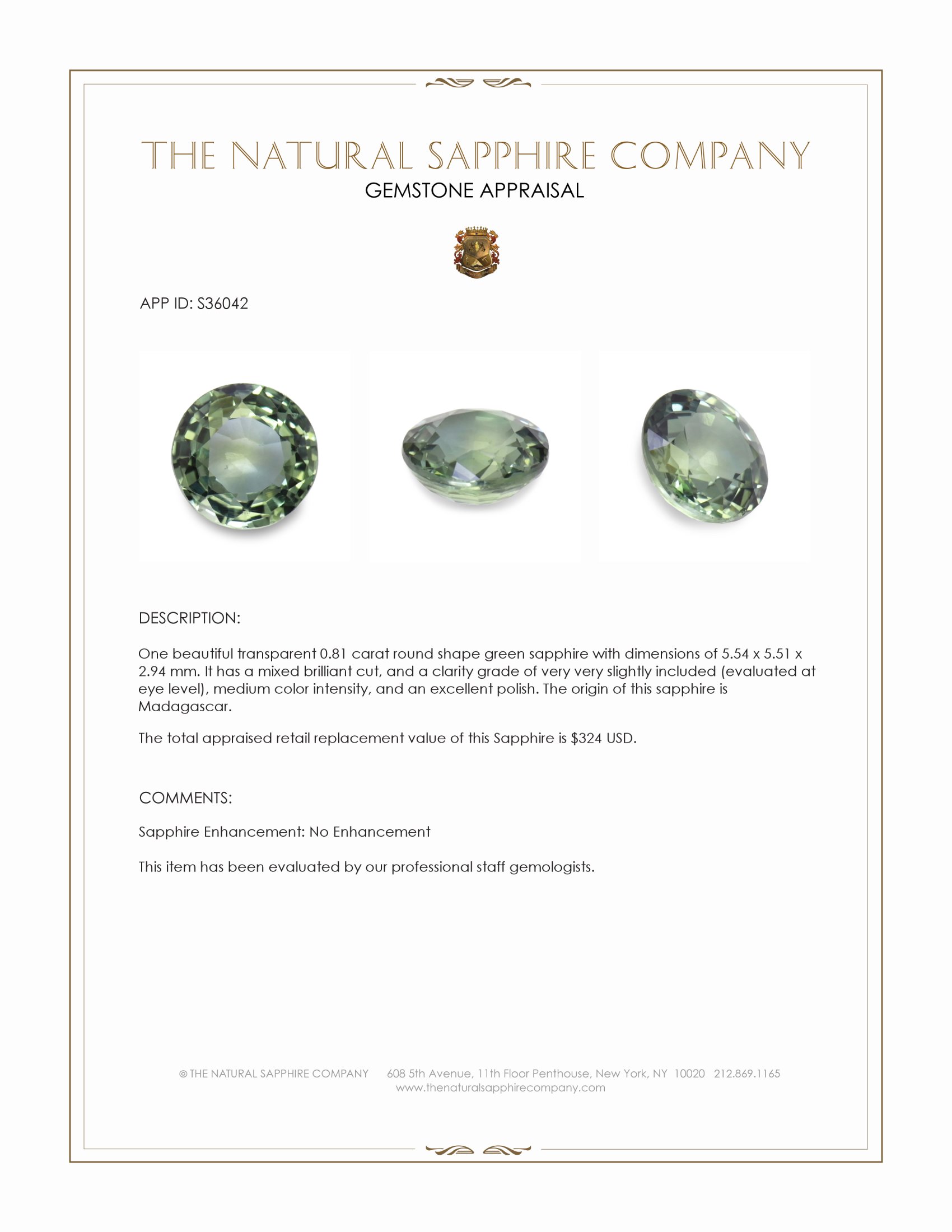 0.81 Ct. Green Sapphire from Madagascar