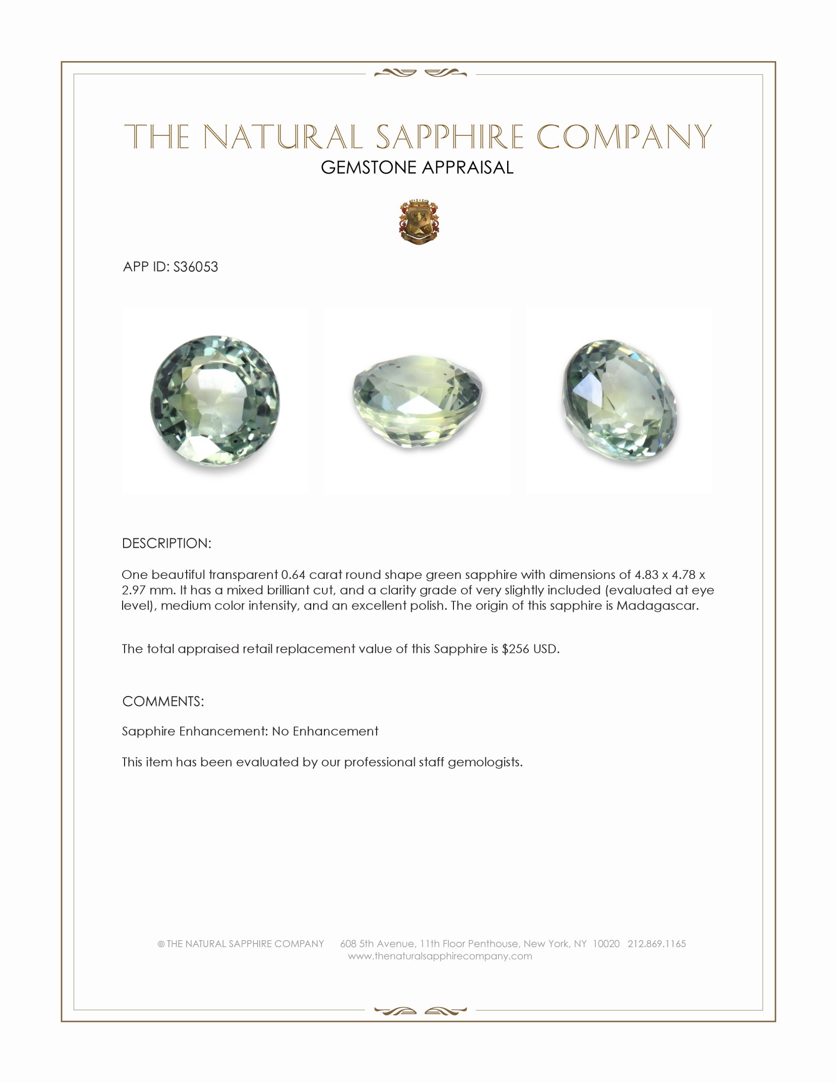 0.64 Ct. Green Sapphire from Madagascar