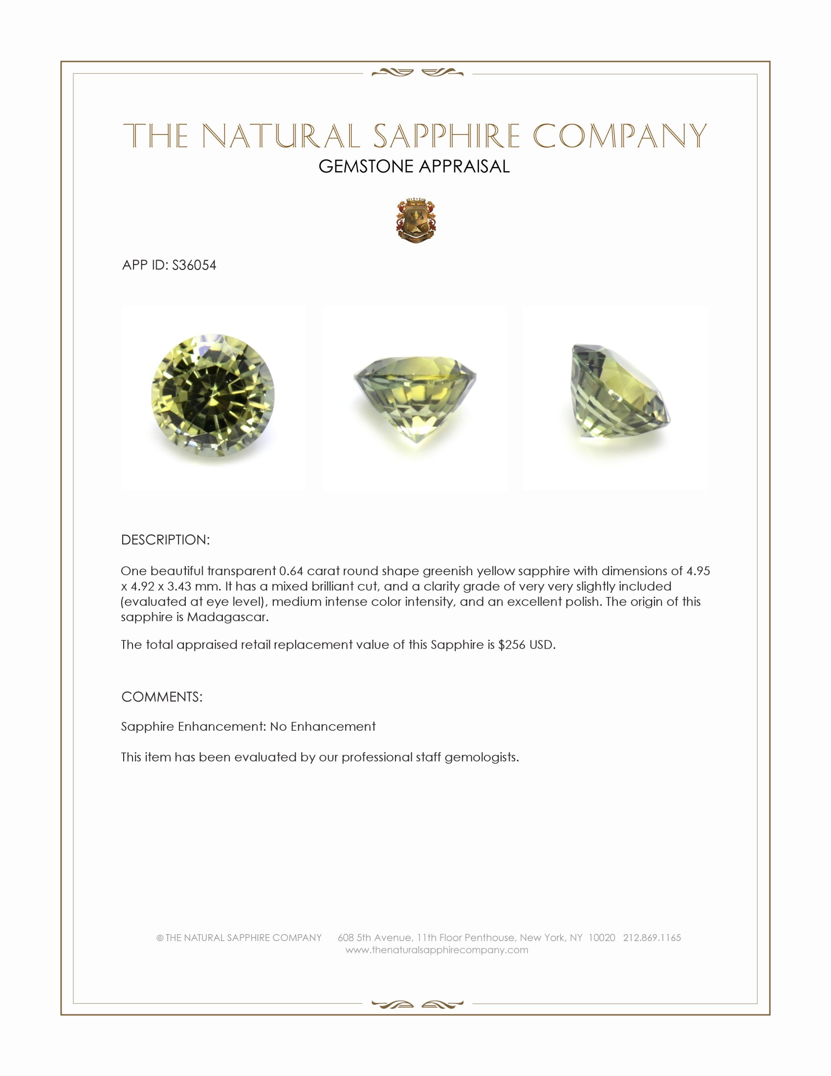 0.64 Ct. Greenish Yellow Sapphire from Madagascar