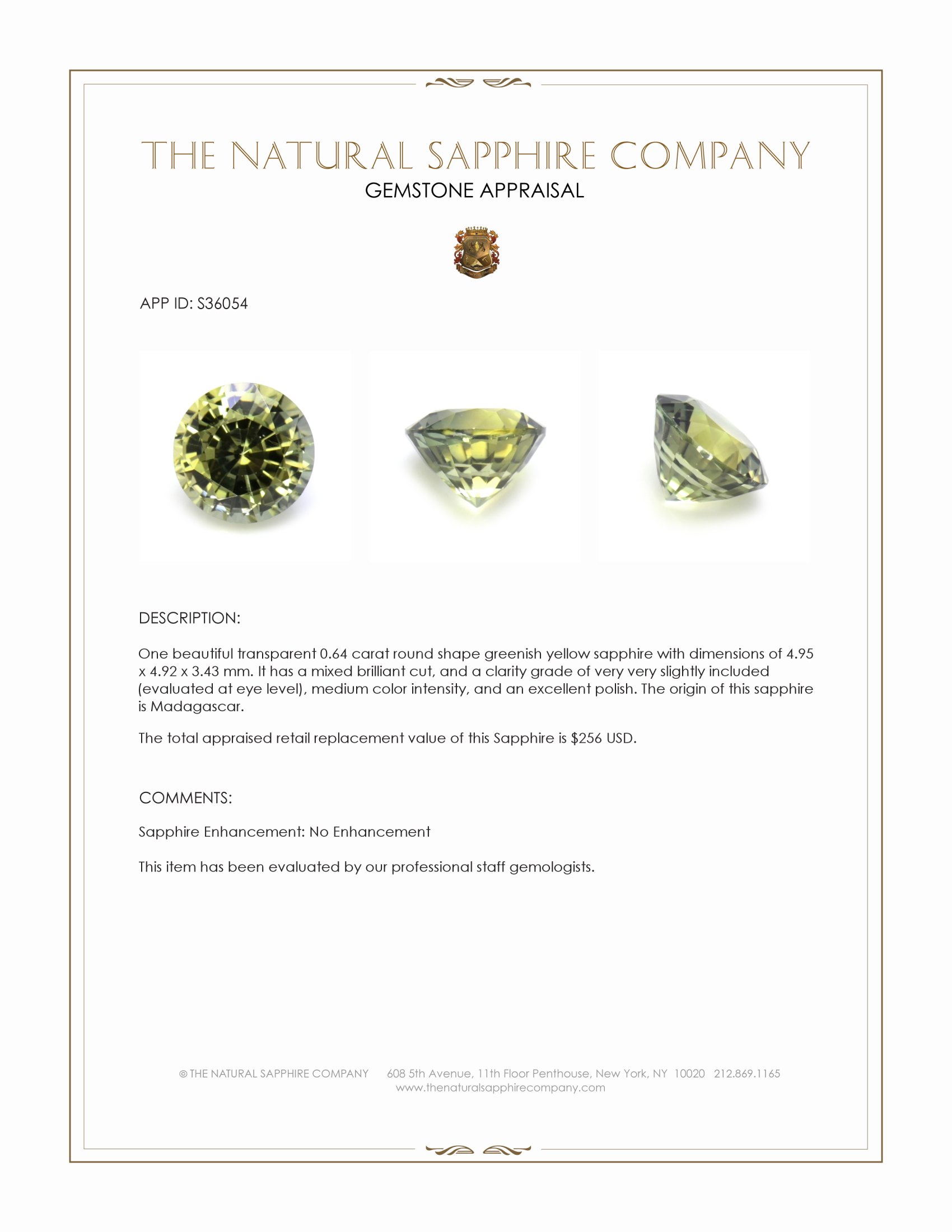 0.64 Ct. Greenish Yellow Sapphire from Madagascar