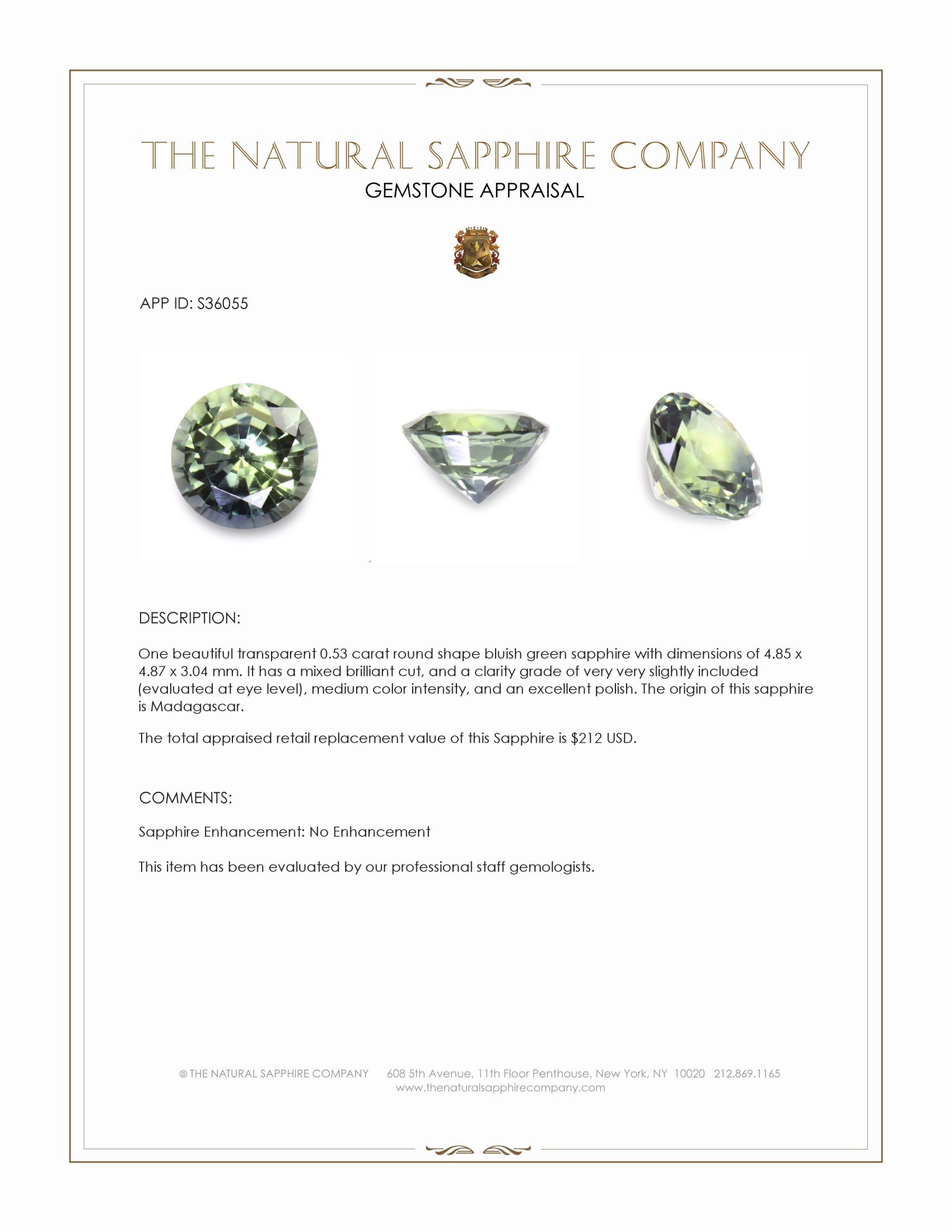 0.53 Ct. Bluish Green Sapphire from Madagascar