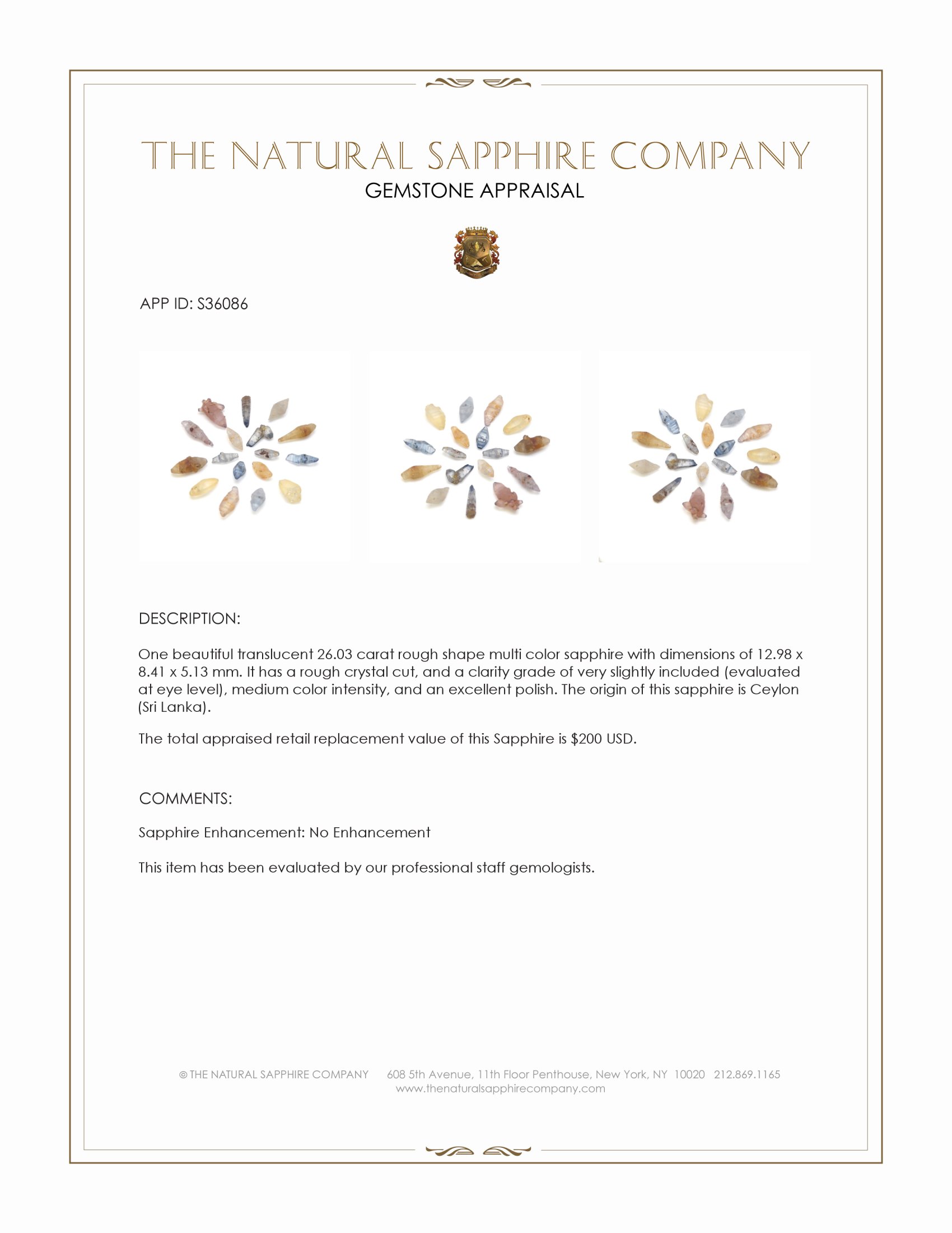 26.03 Ct. Multi Color Rough Sapphire Crystal from Ceylon (Sri Lanka)