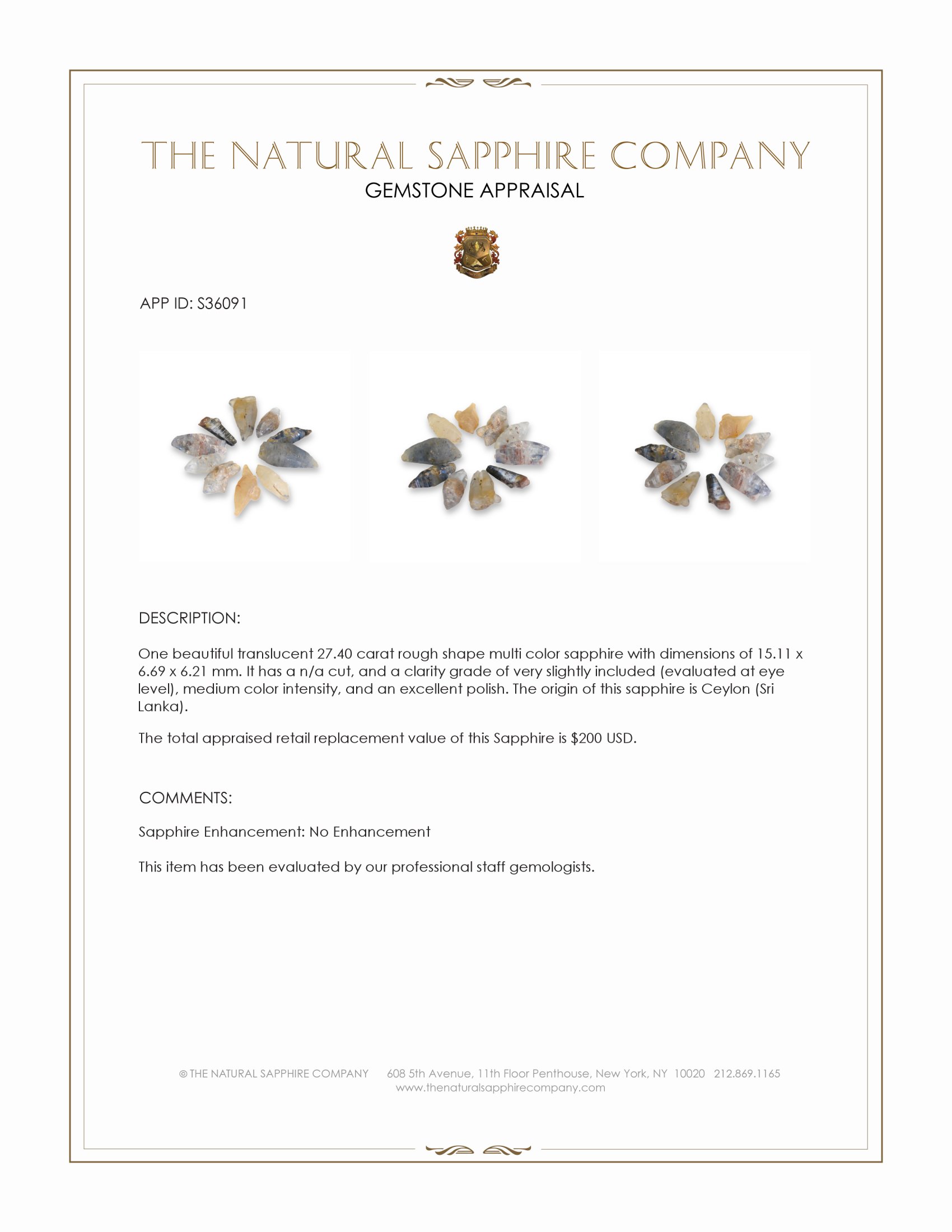 27.40 Ct. Multi Color Rough Sapphire from Ceylon (Sri Lanka)