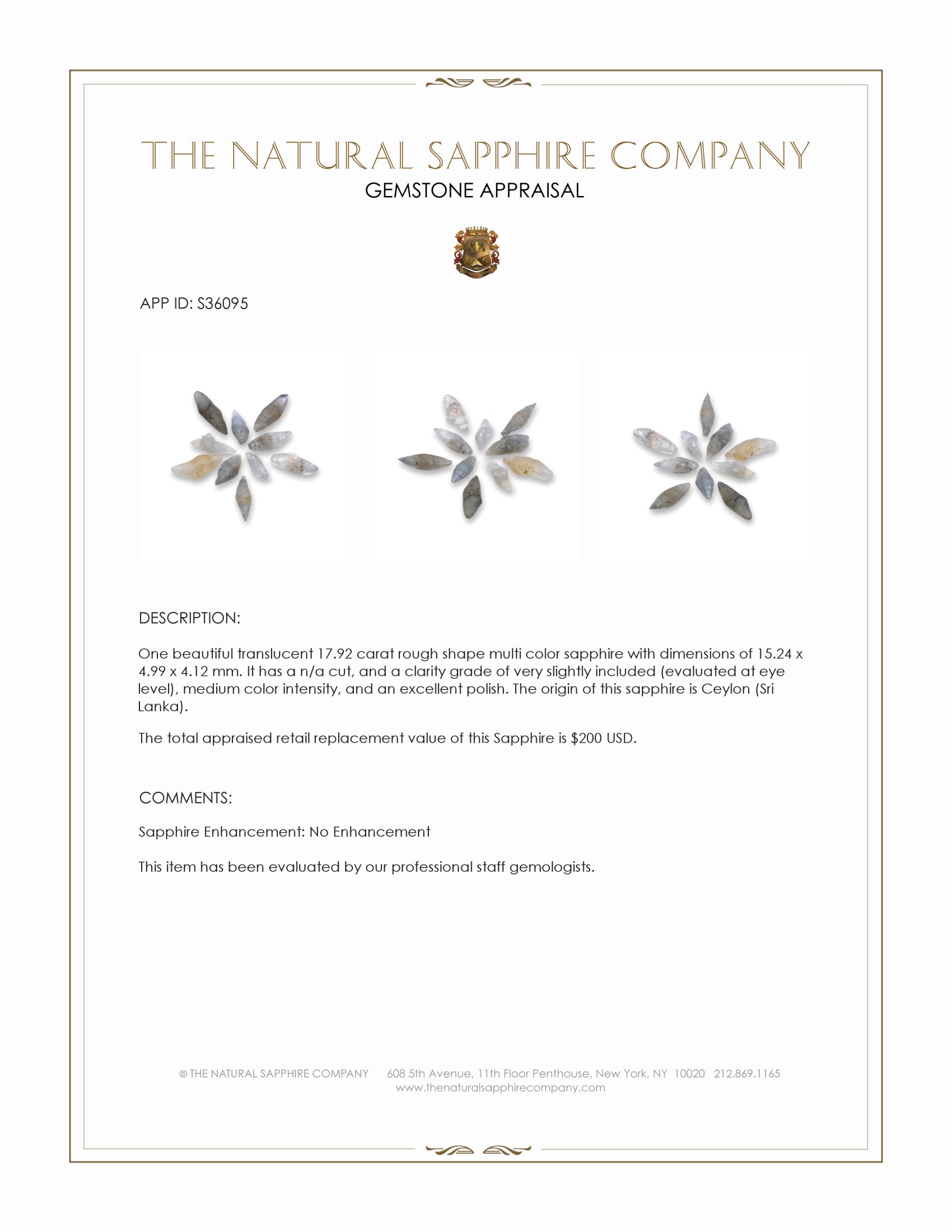 17.92 Ct. Multi Color Rough Sapphire from Ceylon (Sri Lanka)