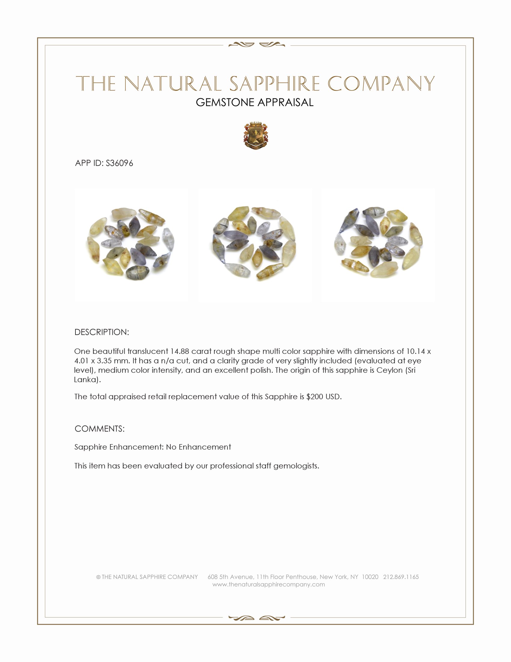 14.88 Ct. Multi Color Rough Sapphire from Ceylon (Sri Lanka)