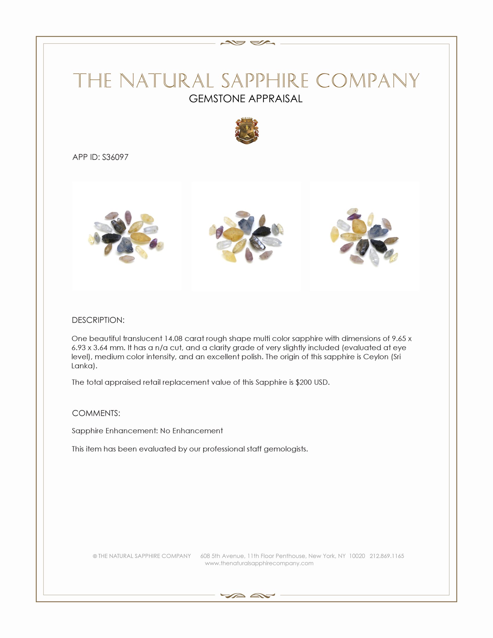 14.08 Ct. Multi Color Rough Sapphire from Ceylon (Sri Lanka)