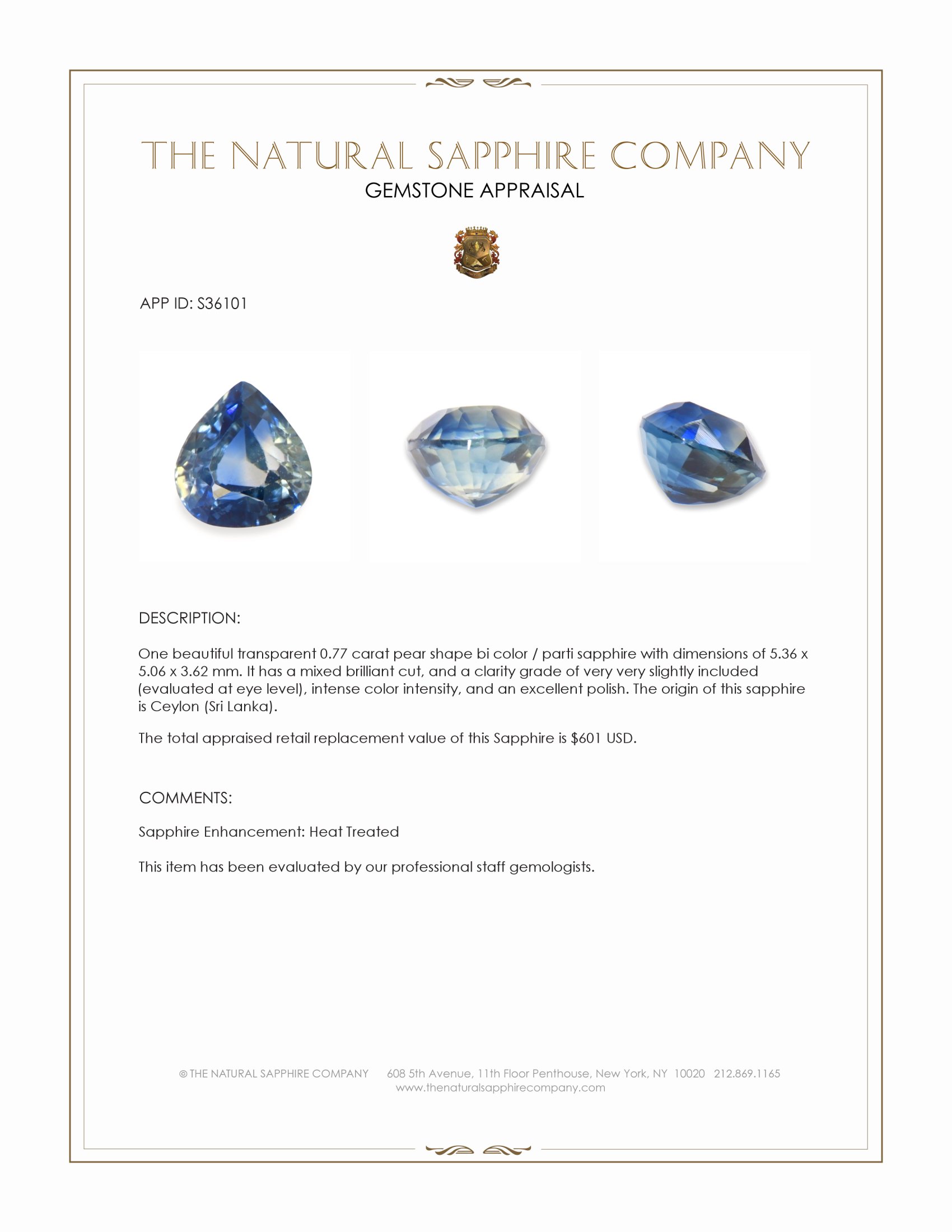 0.77 Ct. Bi Color / Parti Sapphire from Ceylon (Sri Lanka)