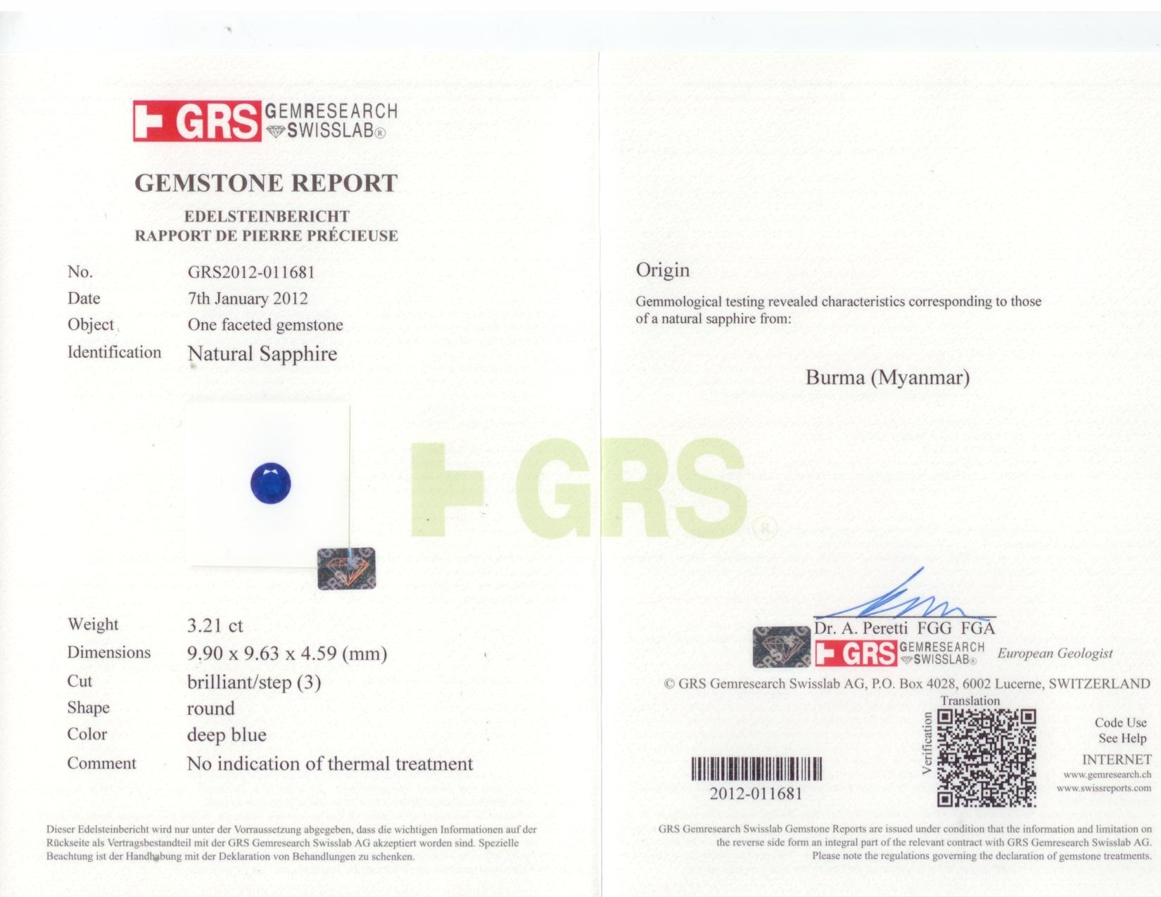 3.21 Ct. Blue Sapphire from Burma (Myanmar)