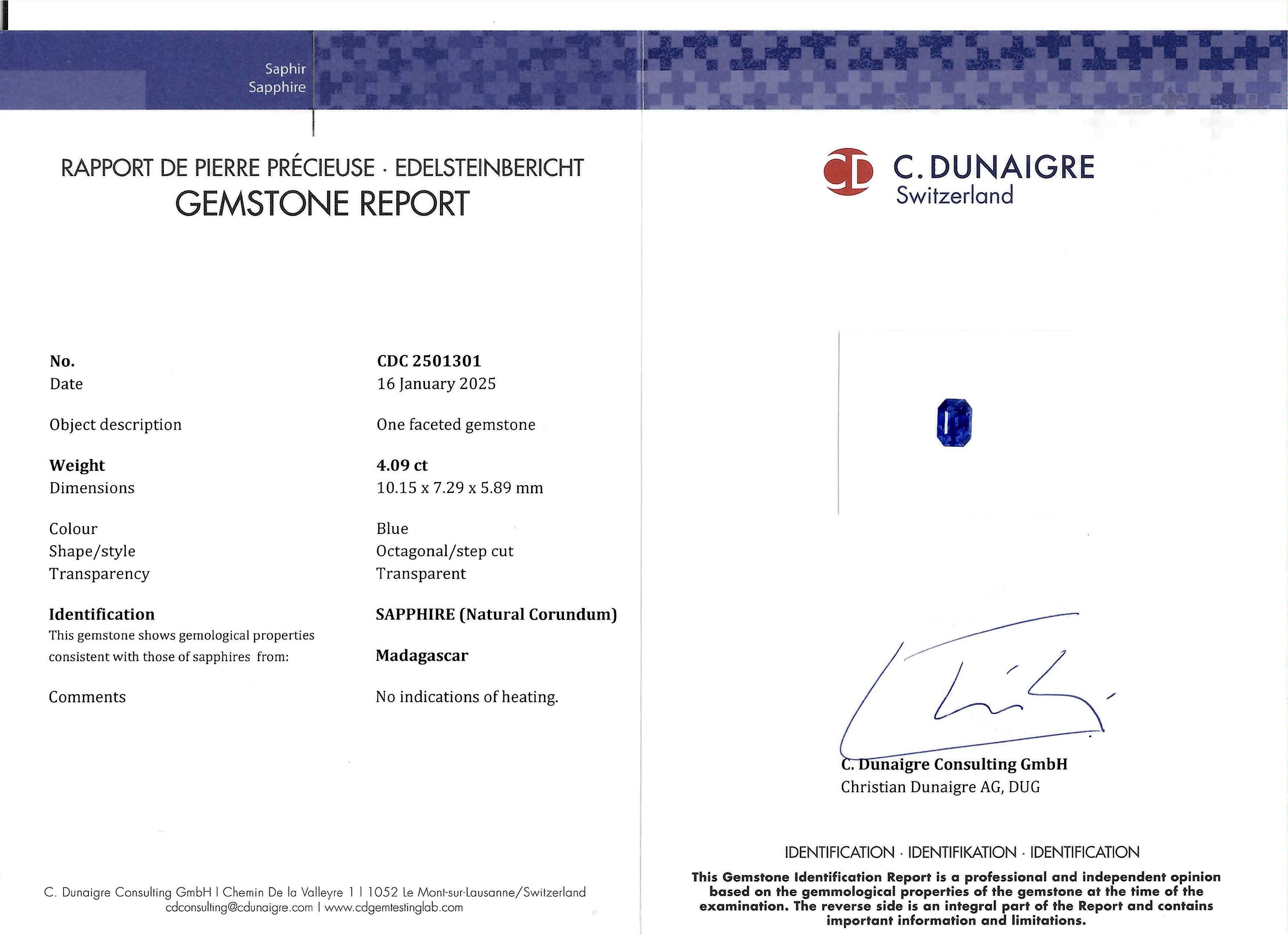 4.09 Ct. Blue Sapphire from Madagascar