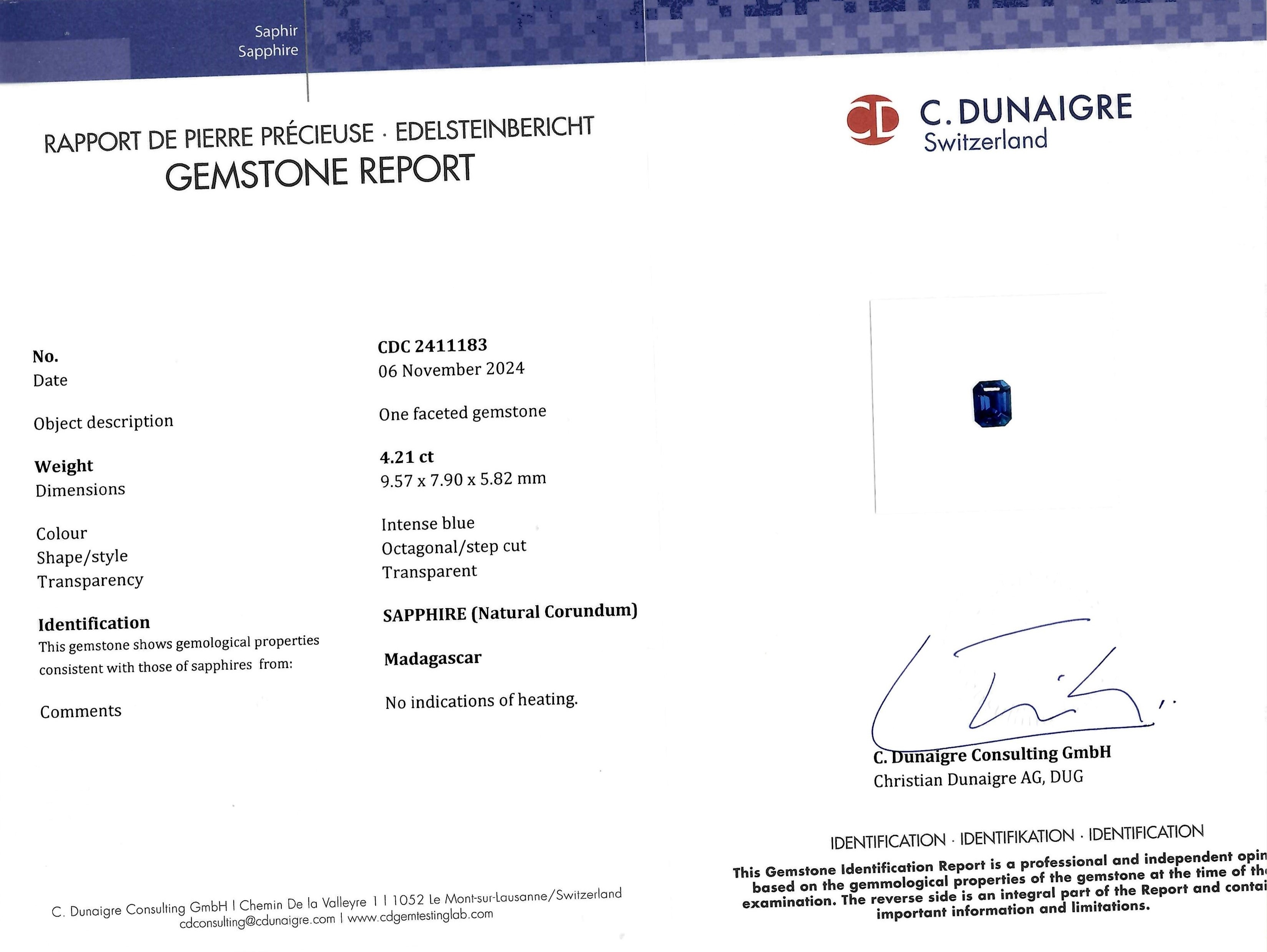 4.21 Ct. Blue Sapphire from Madagascar