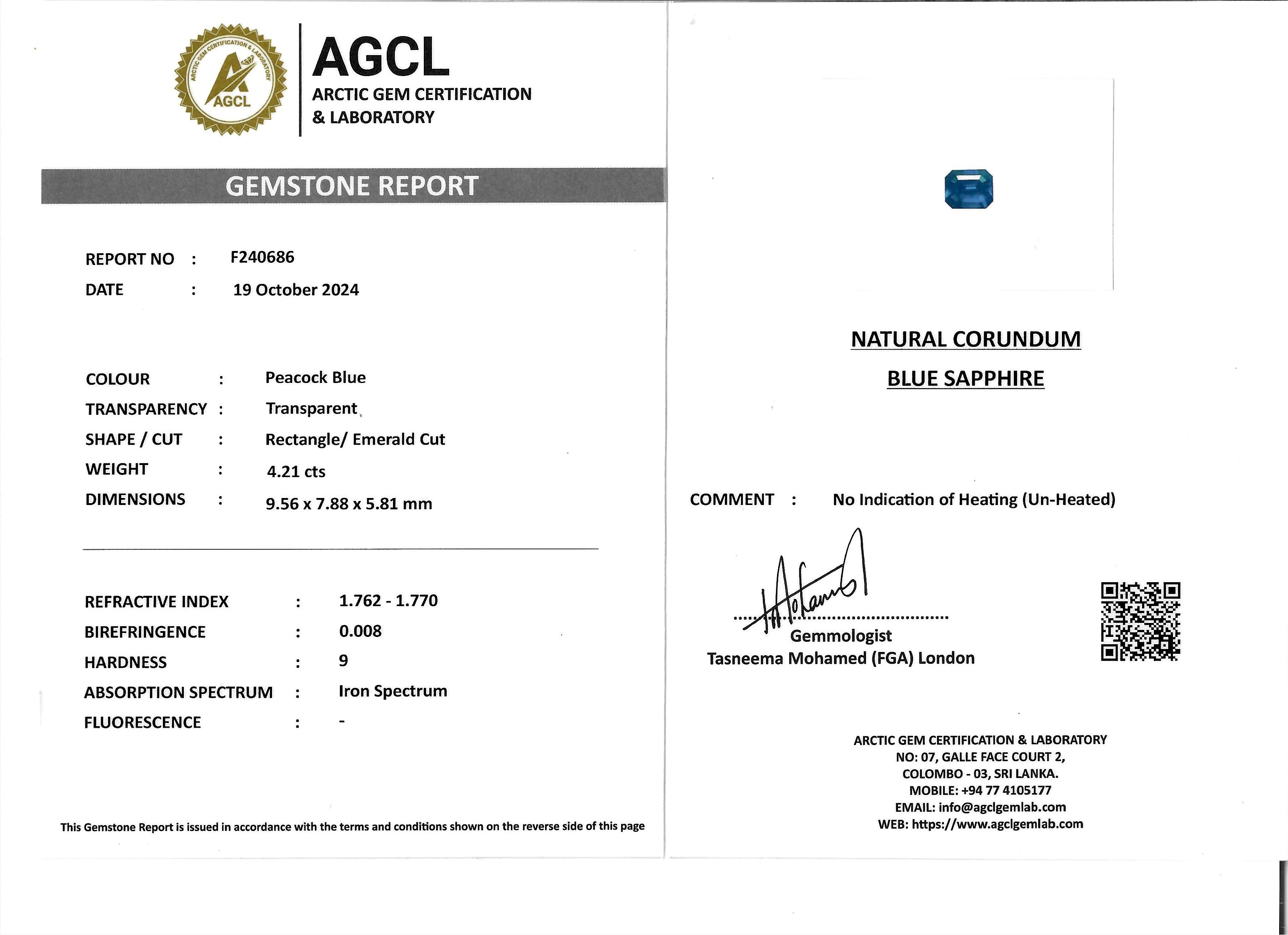 4.21 Ct. Blue Sapphire from Madagascar