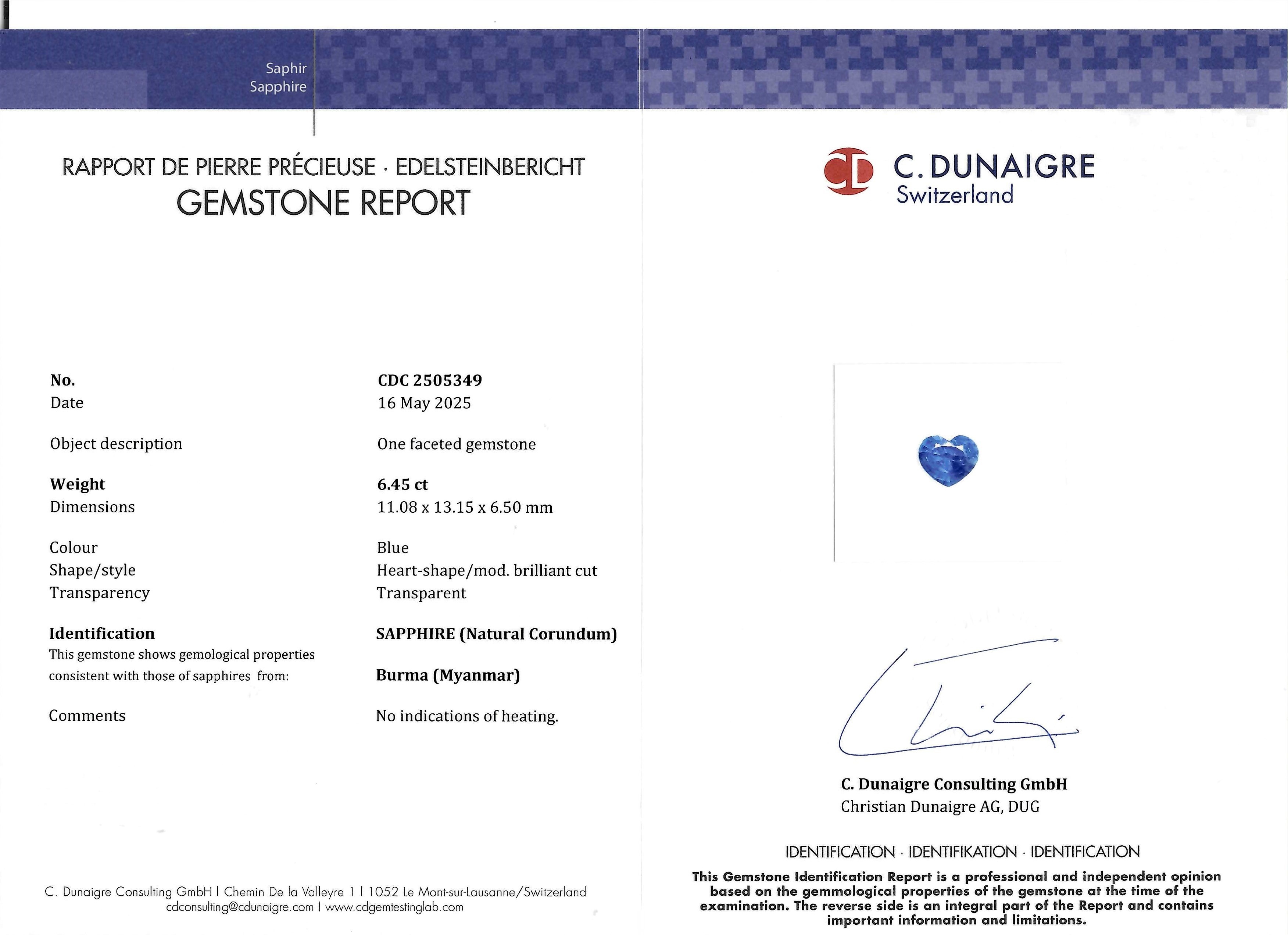 6.45 Ct. Blue Sapphire from Burma (Myanmar)