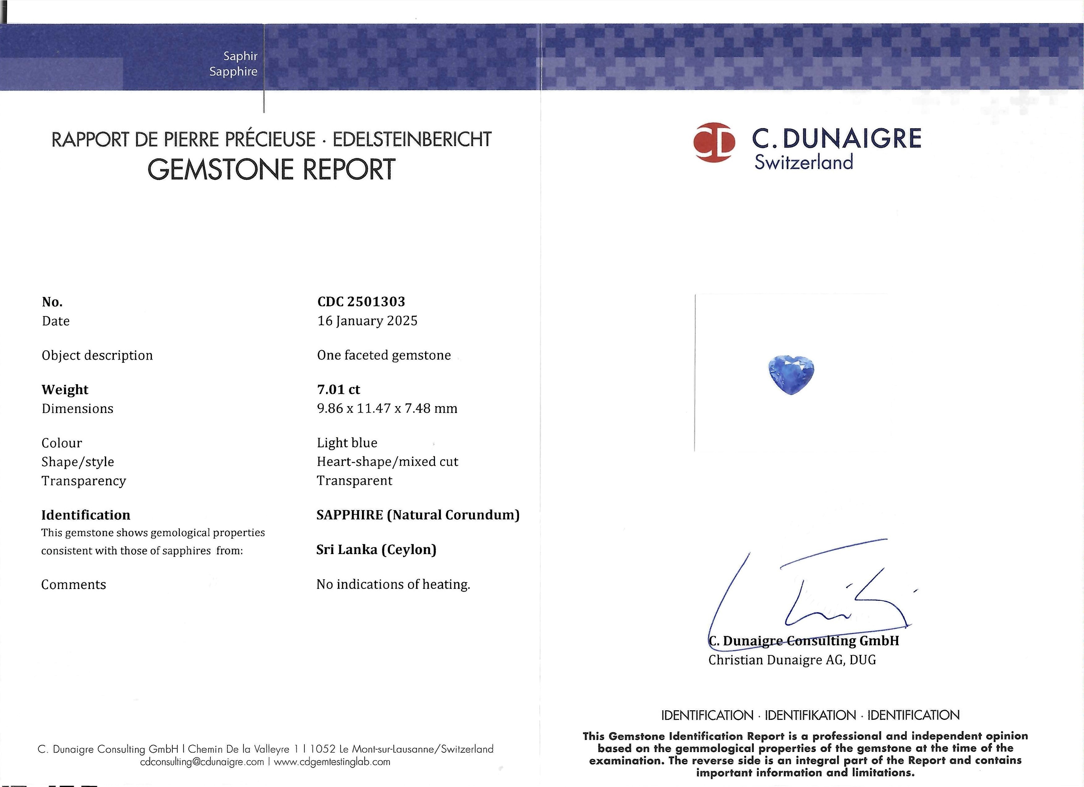 7.01 Ct. Blue Sapphire from Ceylon (Sri Lanka)