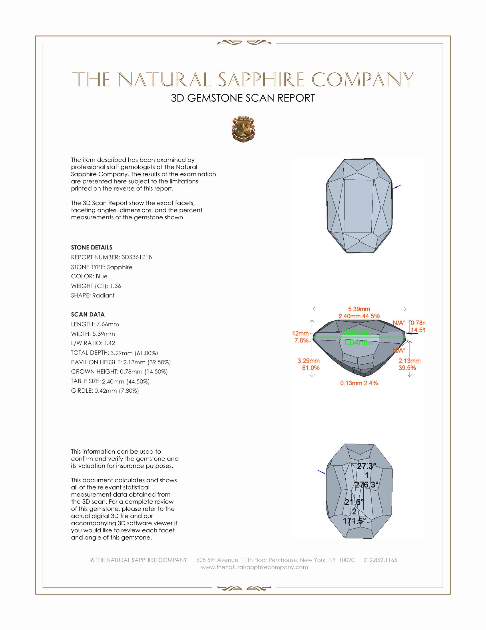 1.36 Ct. Blue Sapphire from Ceylon (Sri Lanka)