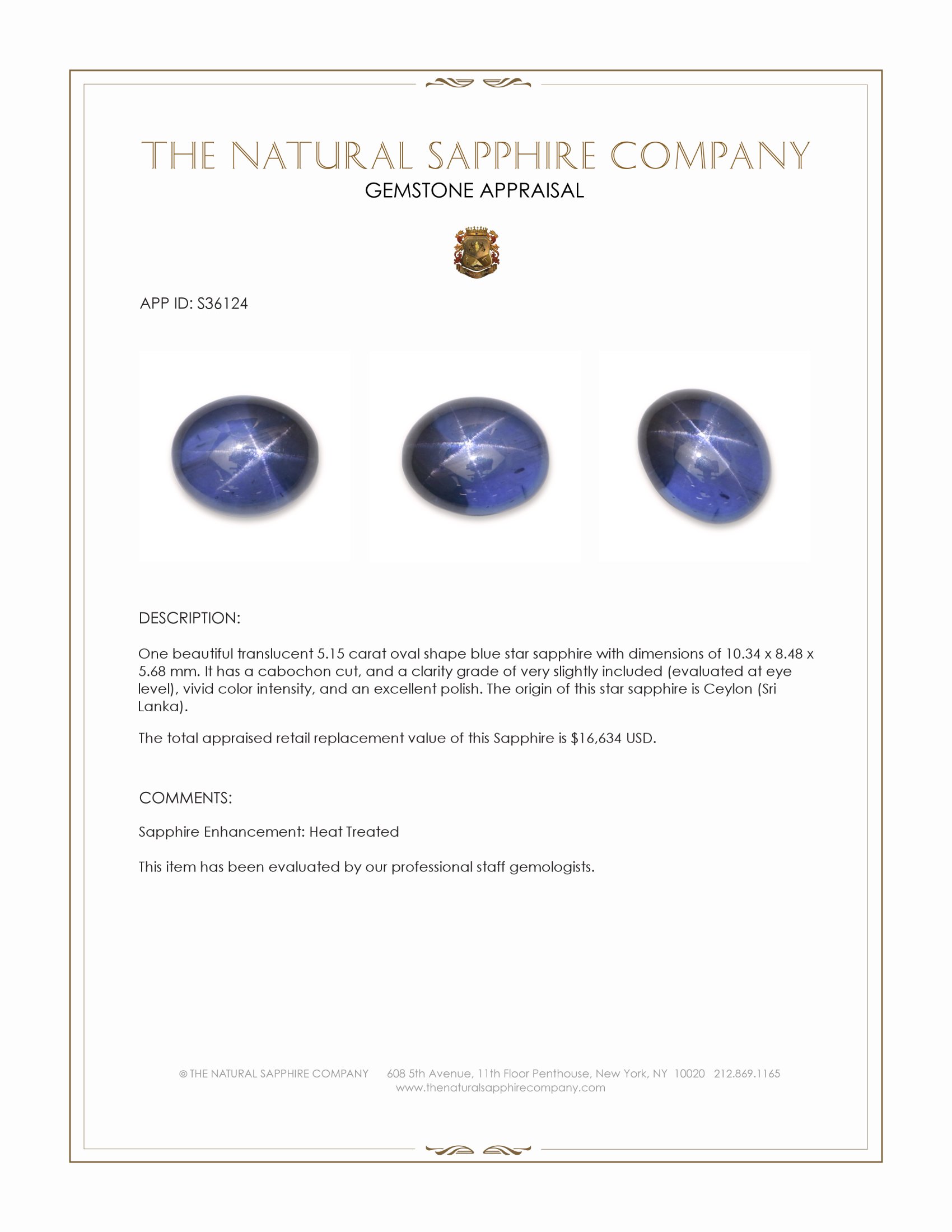 5.15 Ct. Blue Cabochon Star Sapphire from Ceylon (Sri Lanka)