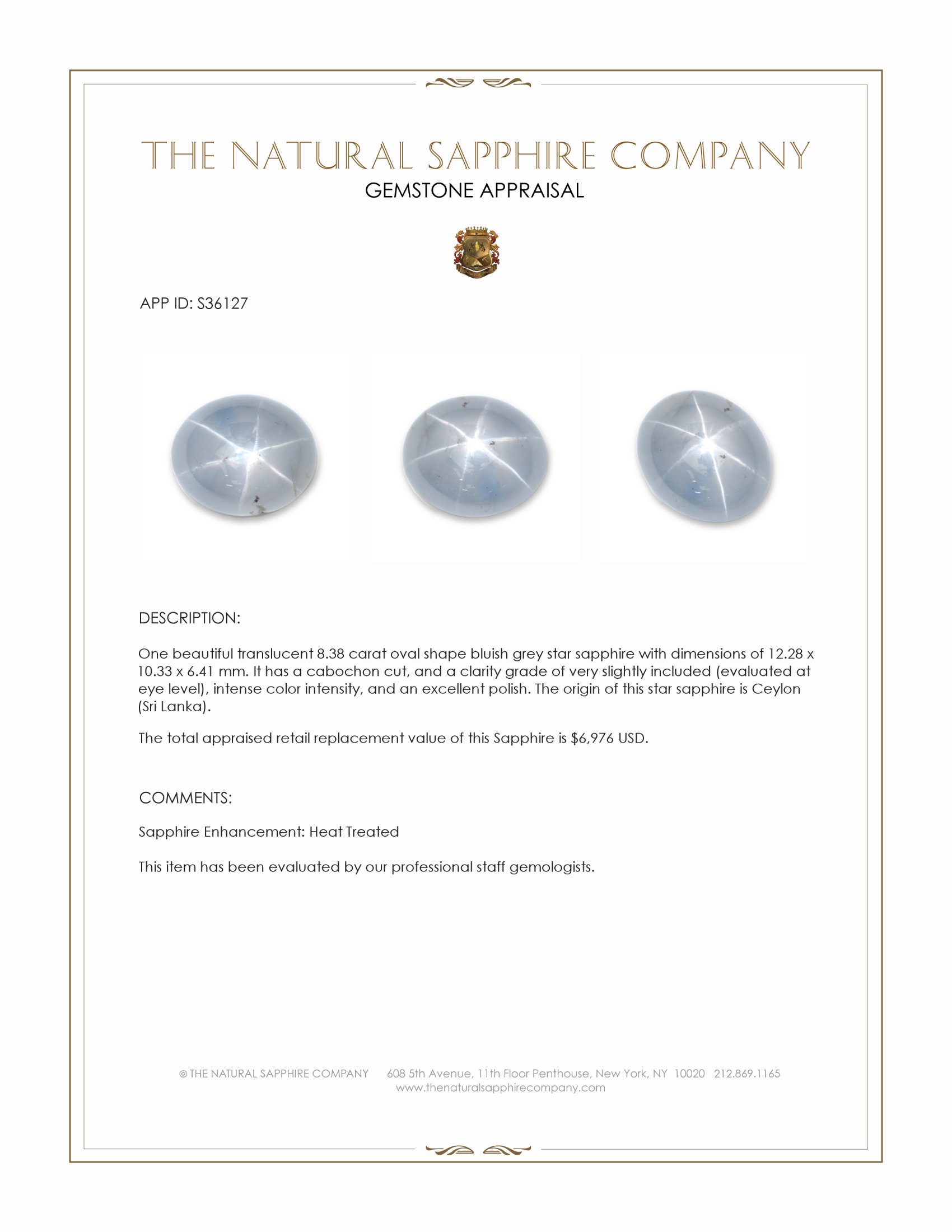 8.38 Ct. Bluish Grey Star Sapphire from Ceylon (Sri Lanka)