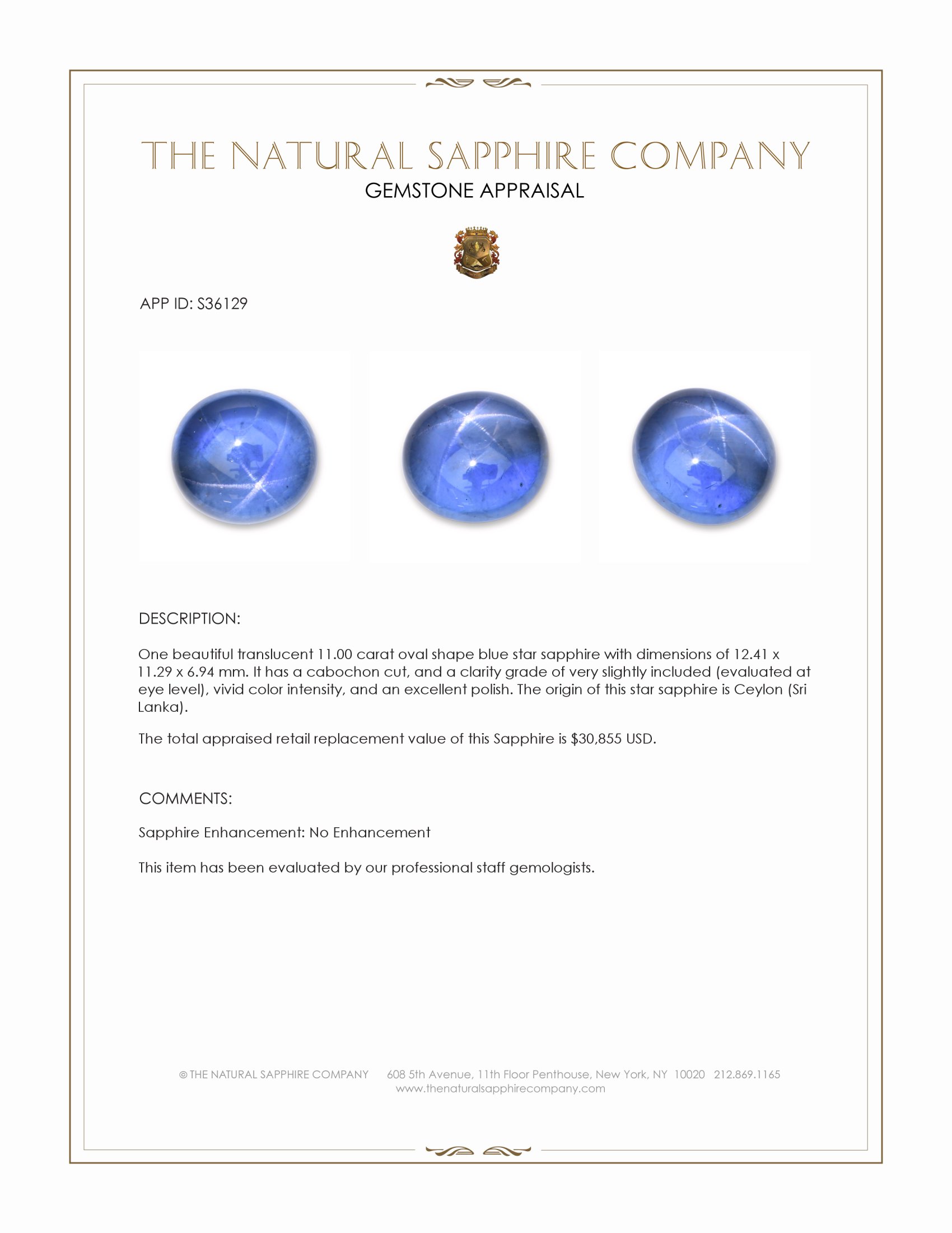 11.00 Ct. Blue Star Sapphire from Ceylon (Sri Lanka)