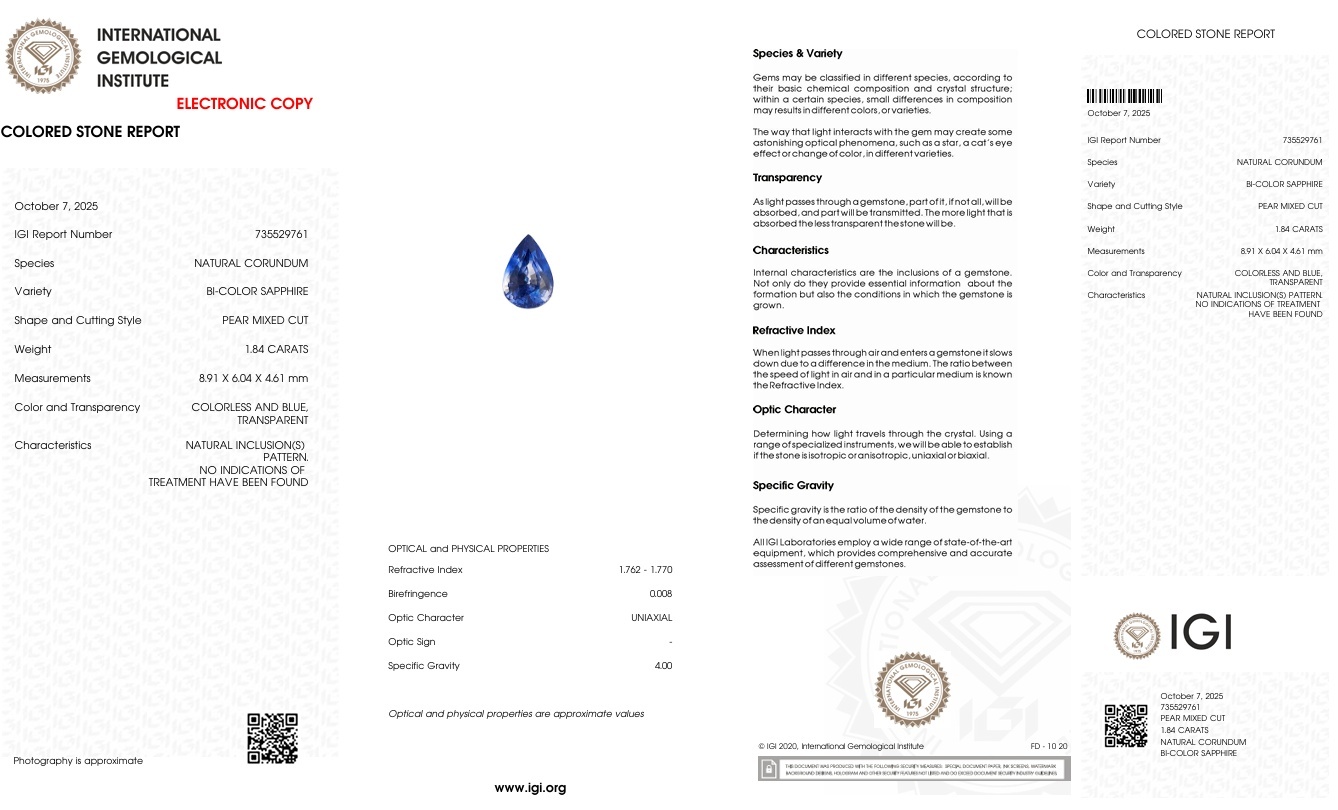 1.84 Ct. Bi Color Sapphire from Ceylon (Sri Lanka)
