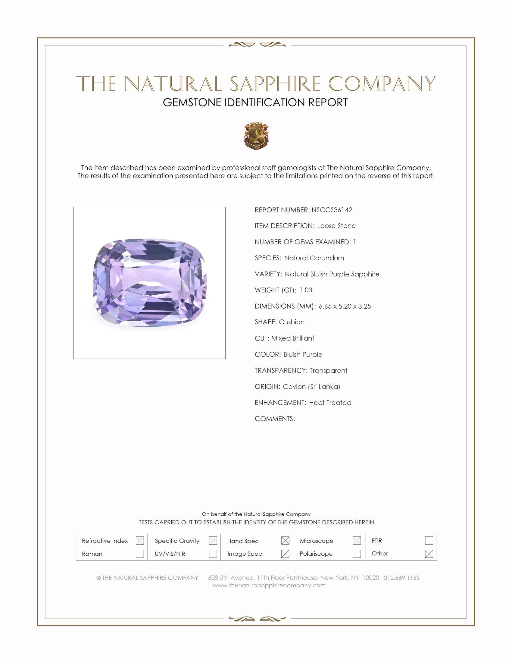 1.03 Ct. Bluish Purple Sapphire from Ceylon (Sri Lanka)