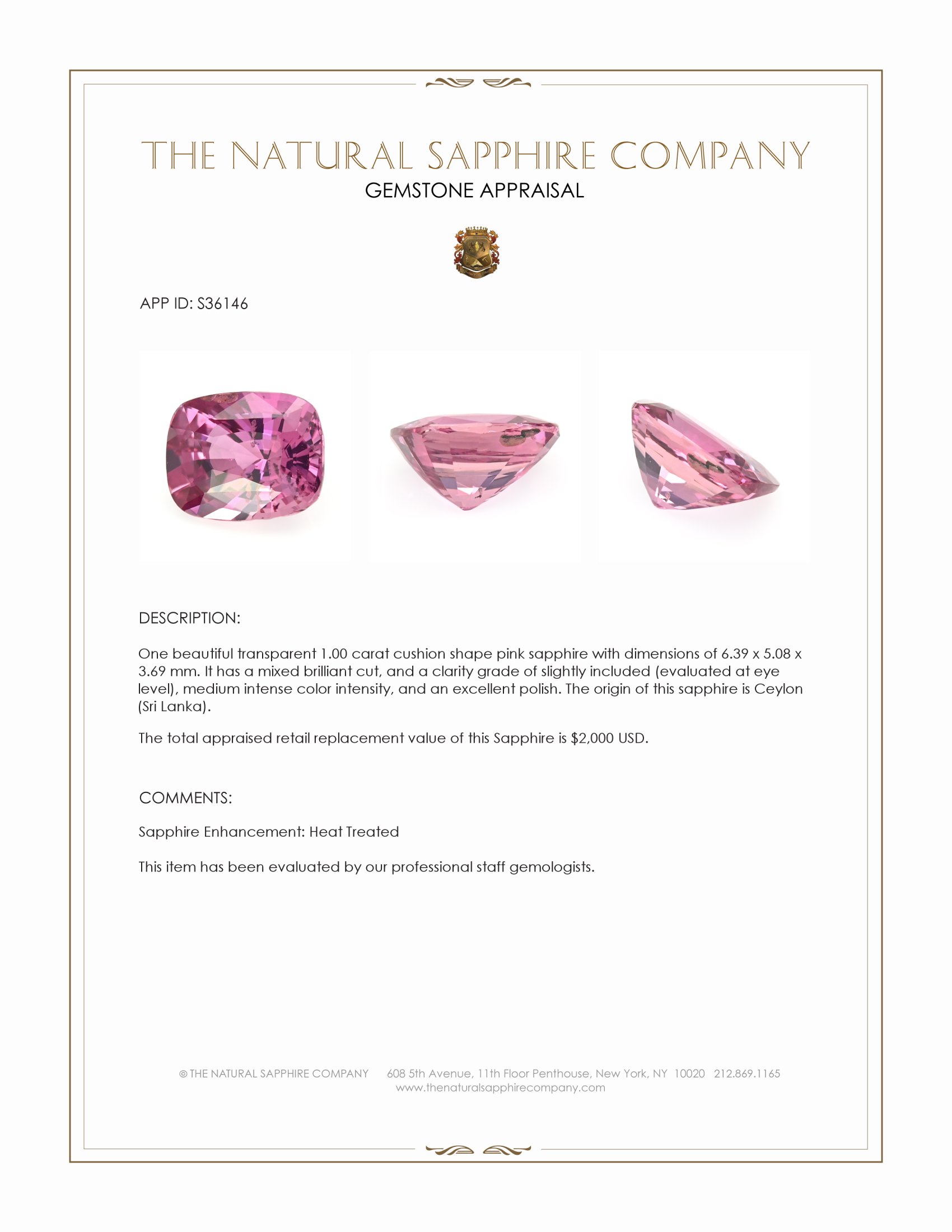 1.00 Ct. Pink Sapphire from Ceylon (Sri Lanka)