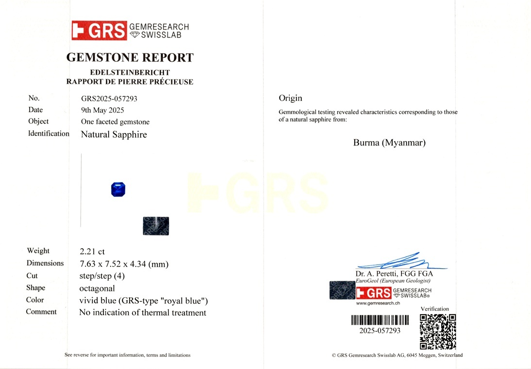 2.21 Ct. Blue Sapphire from Burma (Myanmar)