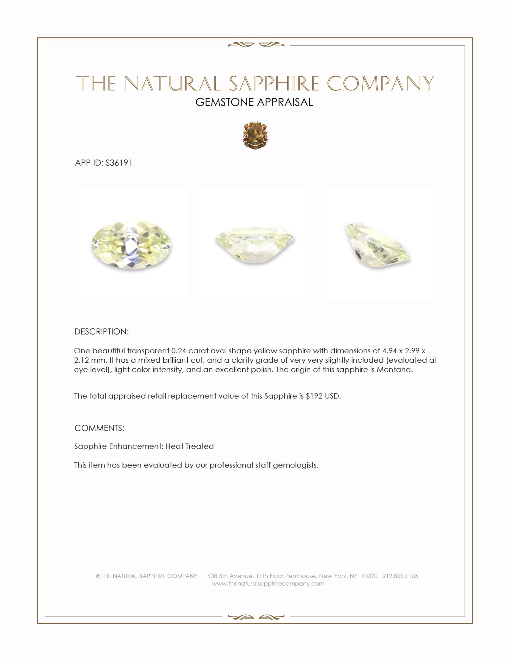 0.24 Ct. Yellow Sapphire from Montana