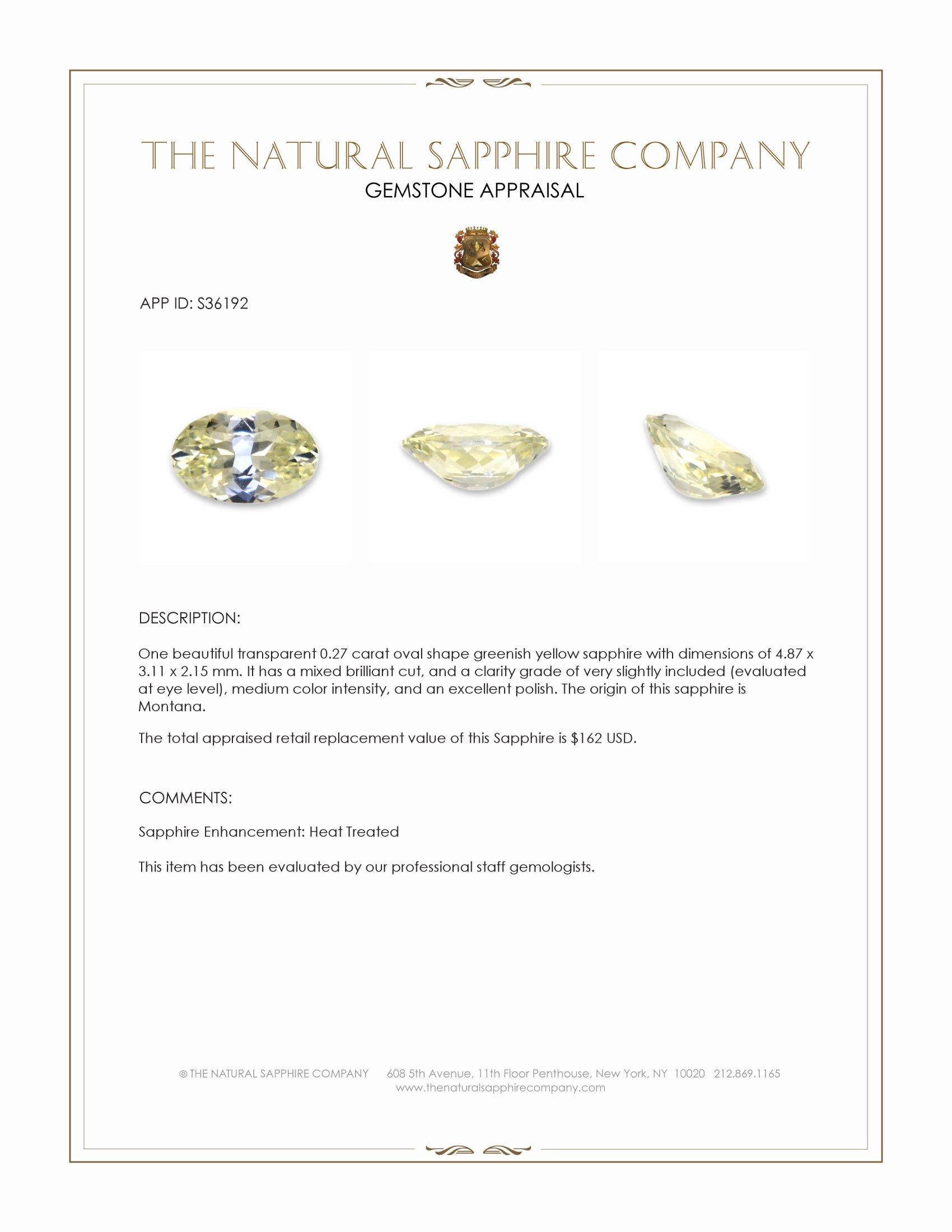 0.27 Ct. Greenish Yellow Sapphire from Montana