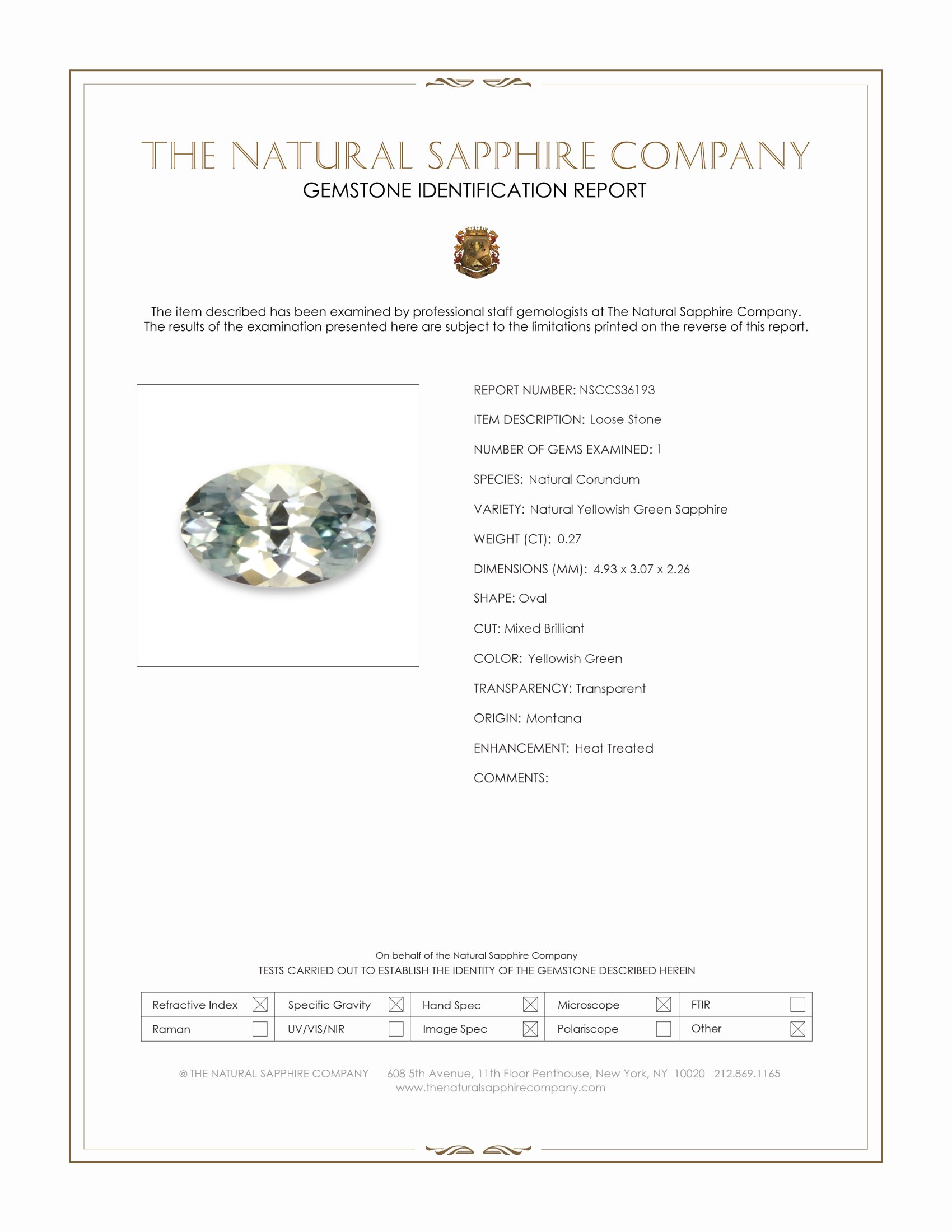 0.27 Ct. Yellowish Green Sapphire from Montana