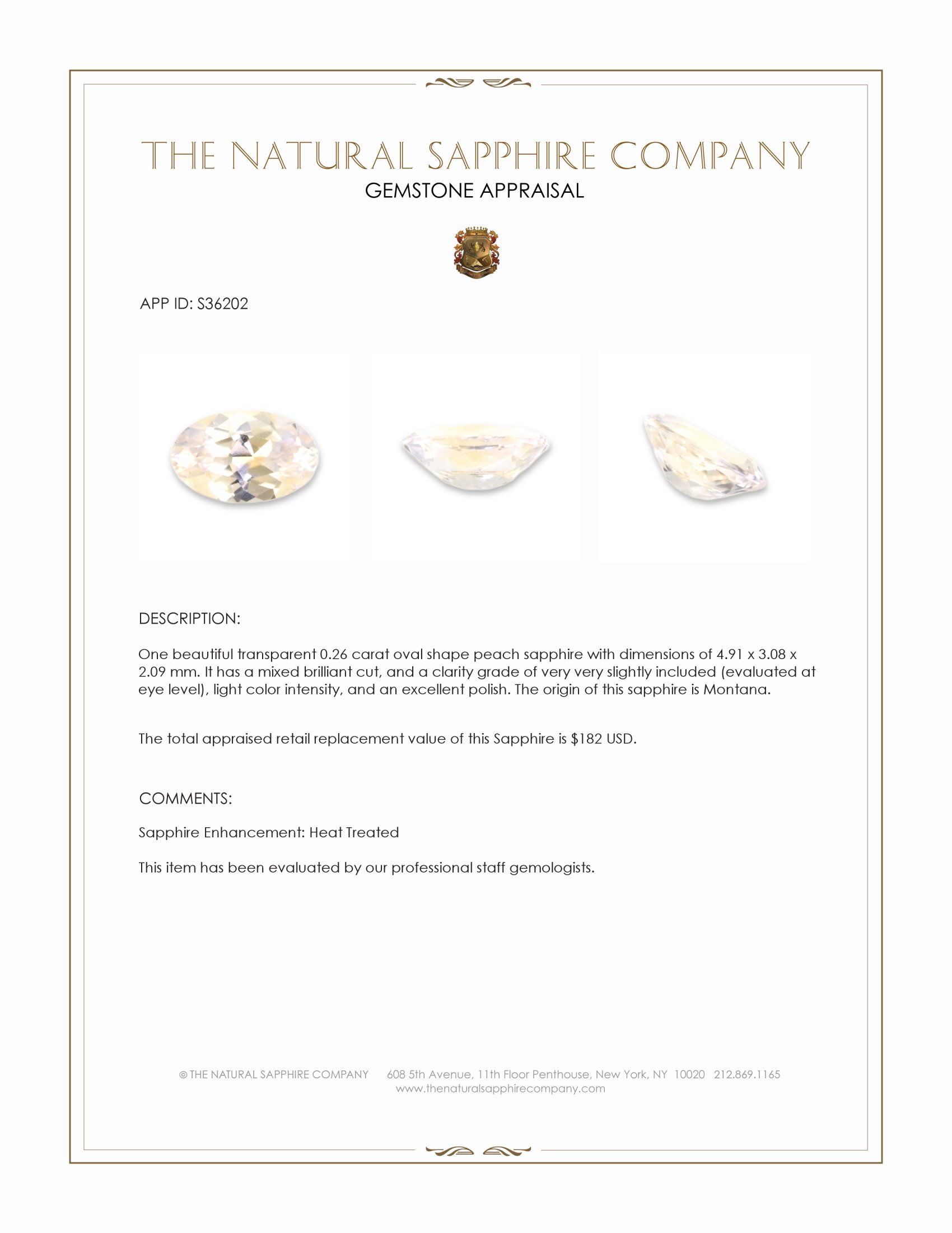 0.26 Ct. Peach Sapphire from Montana