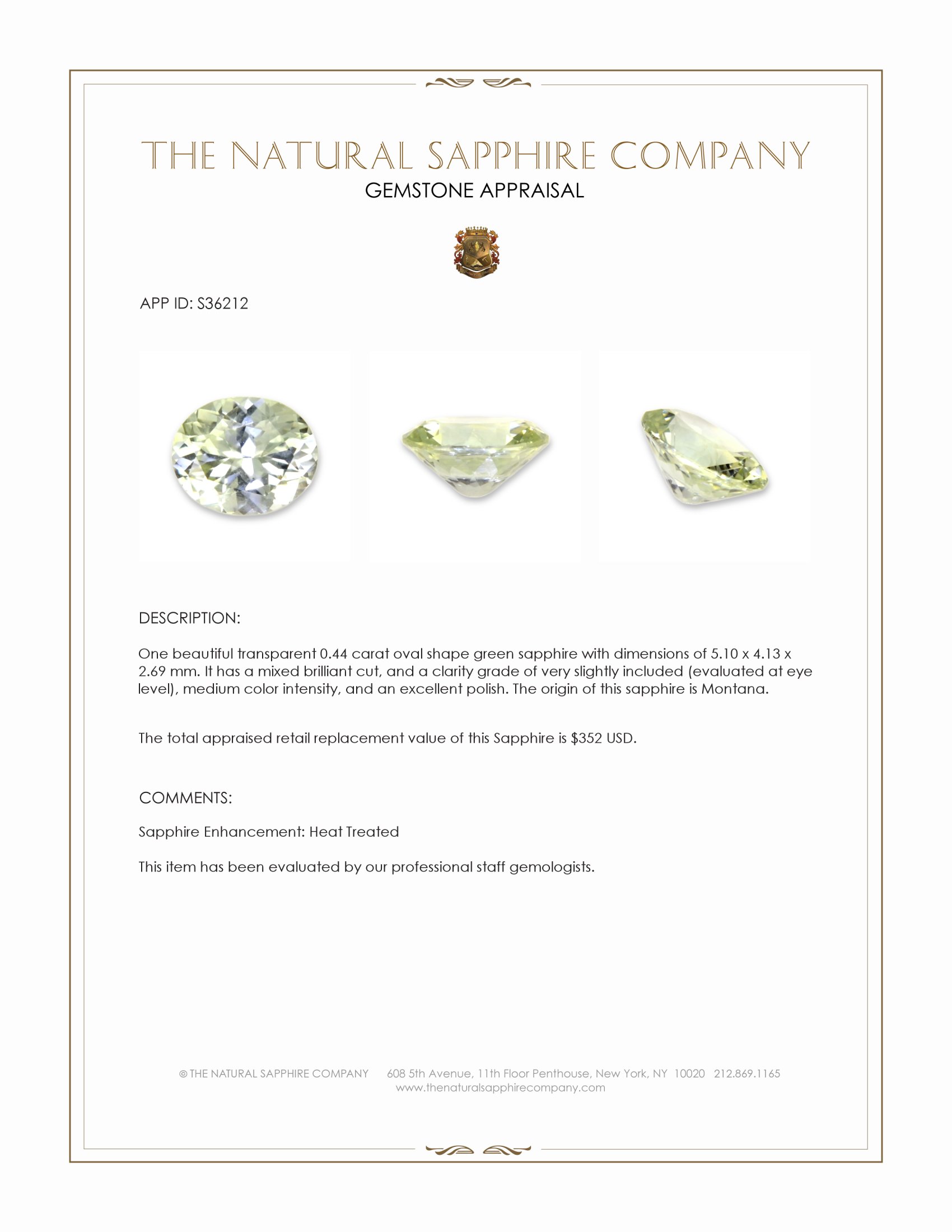 0.44 Ct. Green Sapphire from Montana