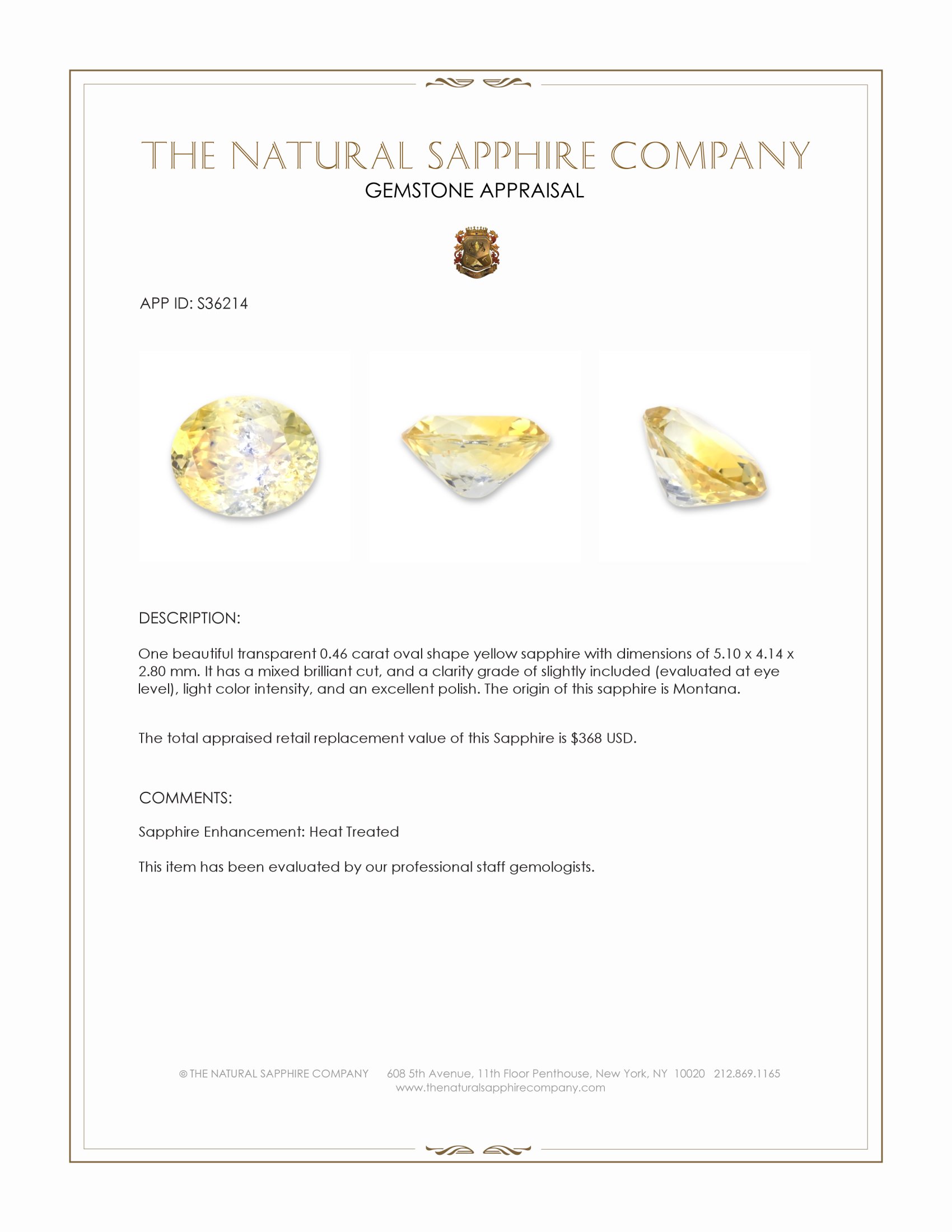 0.46 Ct. Yellow Sapphire from Montana